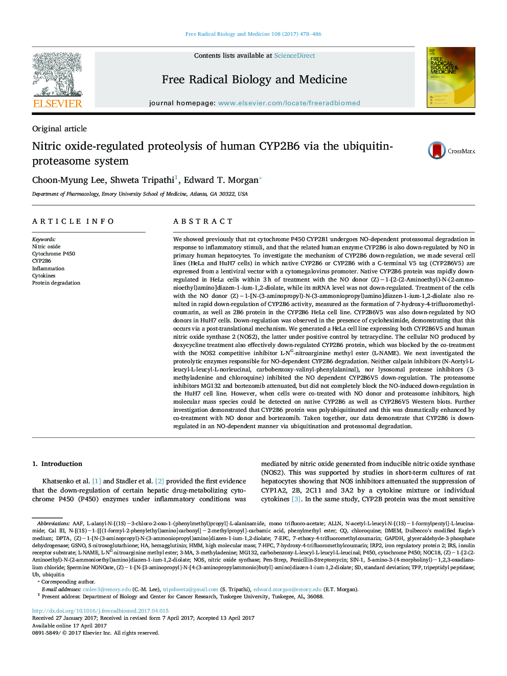 Nitric oxide-regulated proteolysis of human CYP2B6 via the ubiquitin-proteasome system