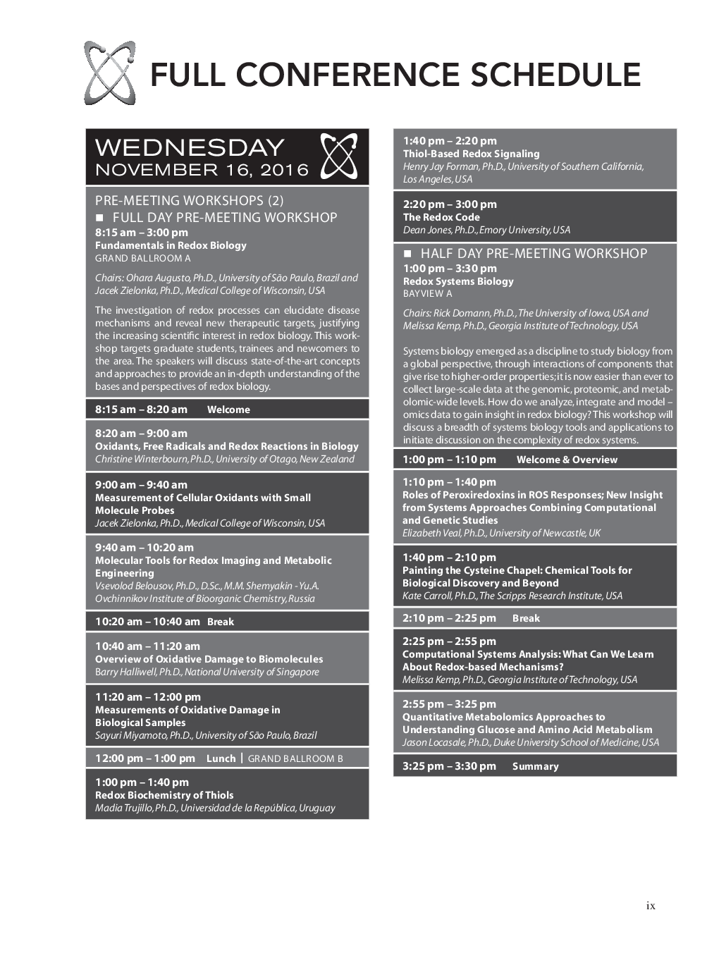 FULL CONFERENCE SCHEDULE (ix to xv)