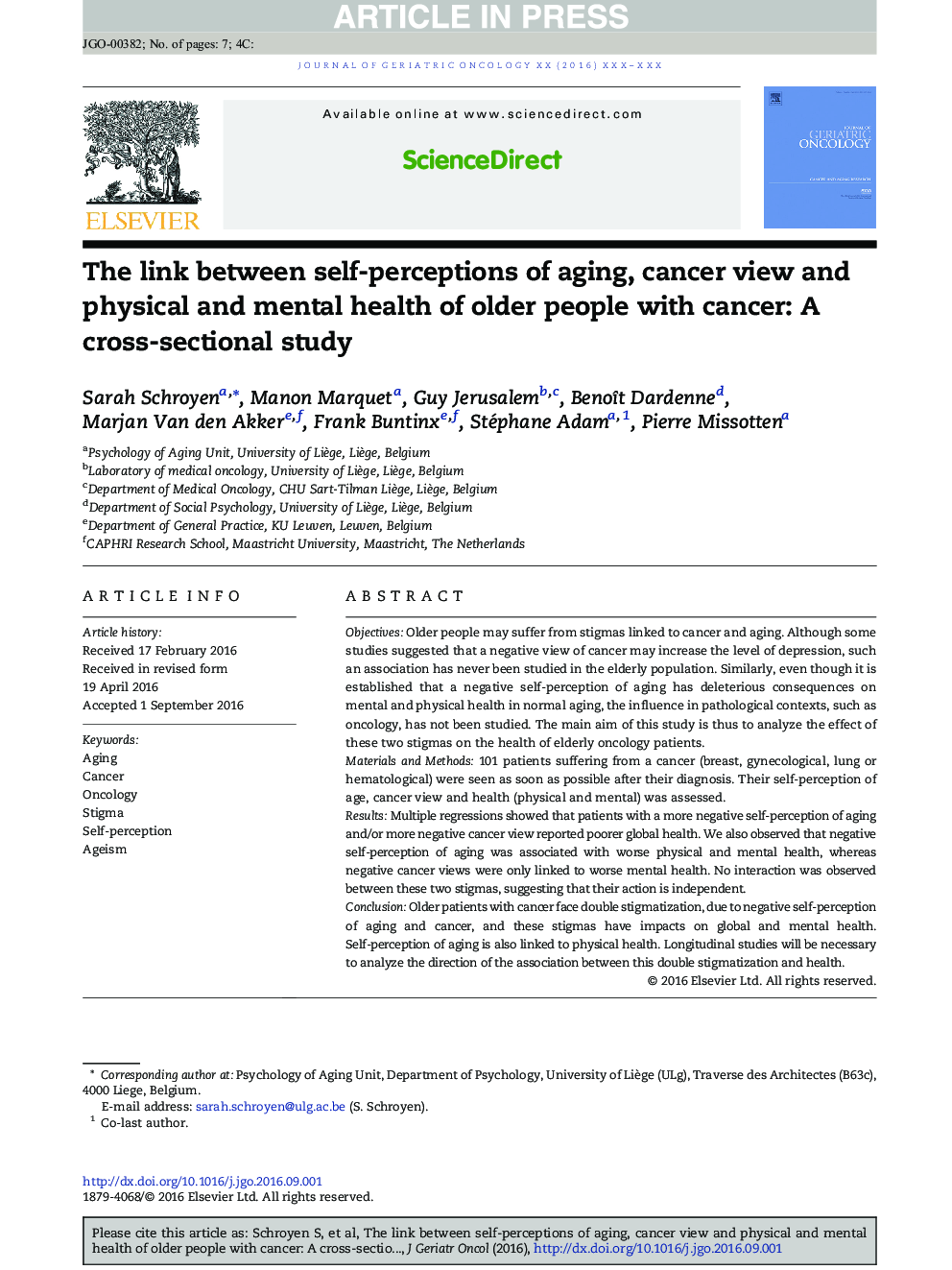 ارتباط بین خودپنداره های پیری، دیدگاه سرطان و سلامت جسمی و روان سالمندان سالخورده مبتلا به سرطان: یک مطالعه مقطعی 