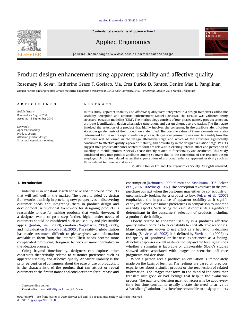 Product design enhancement using apparent usability and affective quality