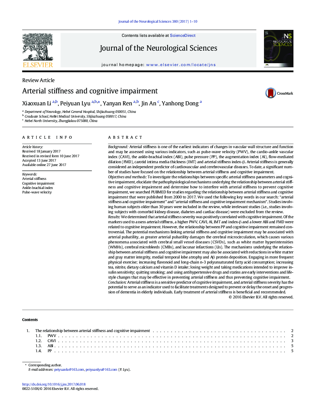 Arterial stiffness and cognitive impairment