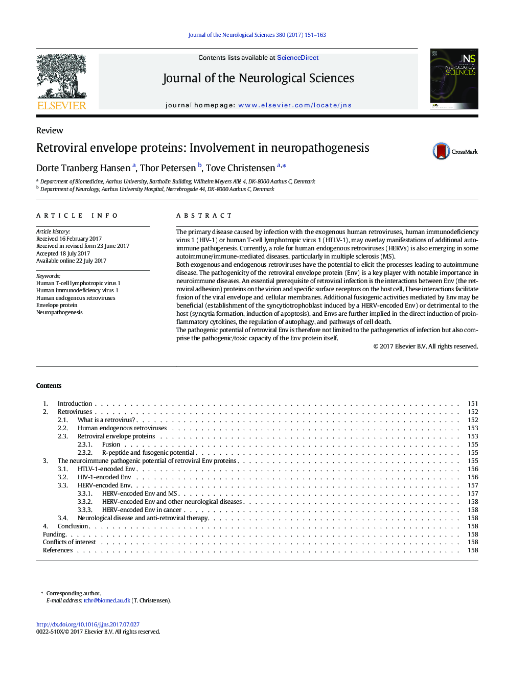 Retroviral envelope proteins: Involvement in neuropathogenesis