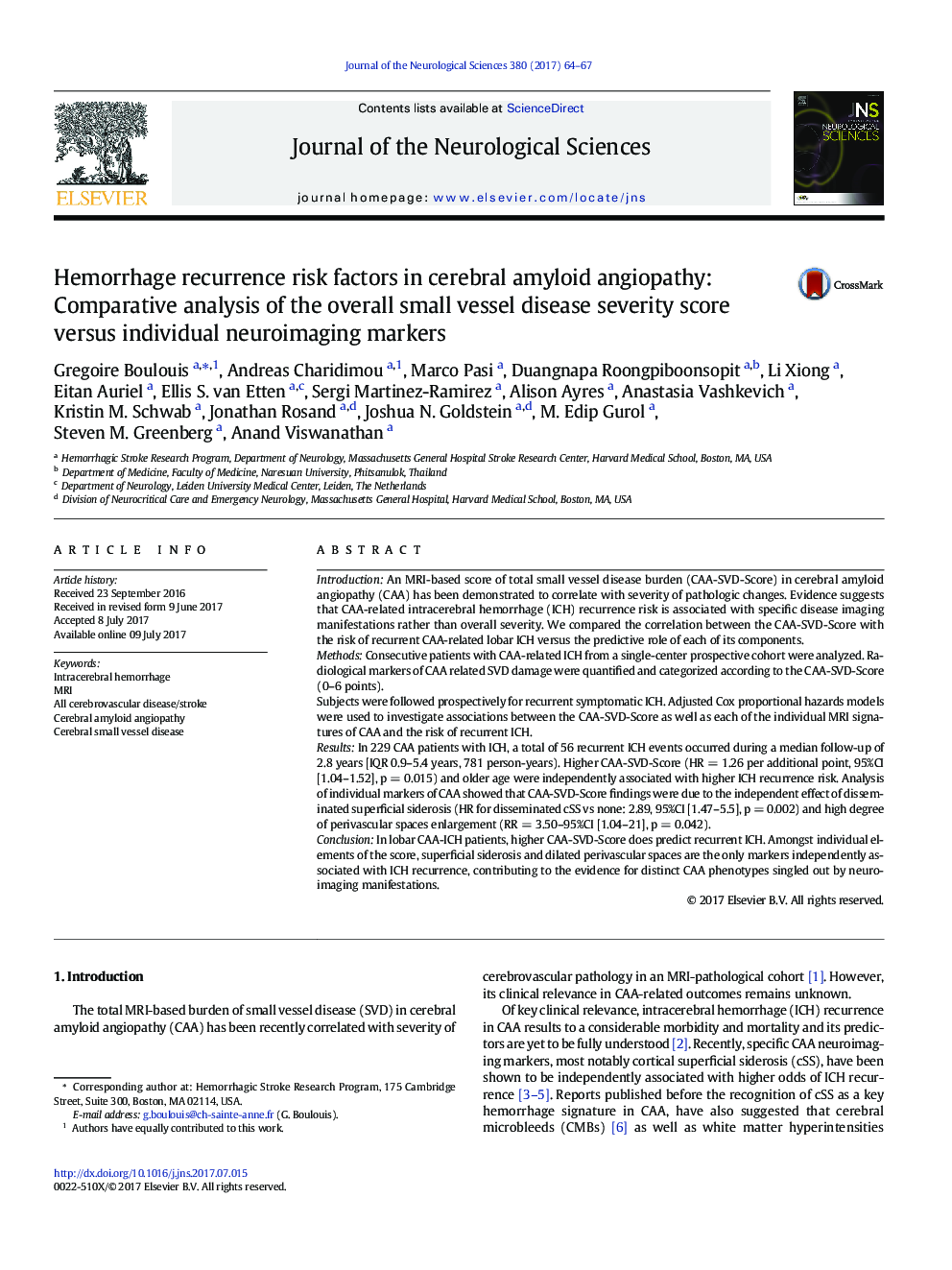 Hemorrhage recurrence risk factors in cerebral amyloid angiopathy: Comparative analysis of the overall small vessel disease severity score versus individual neuroimaging markers