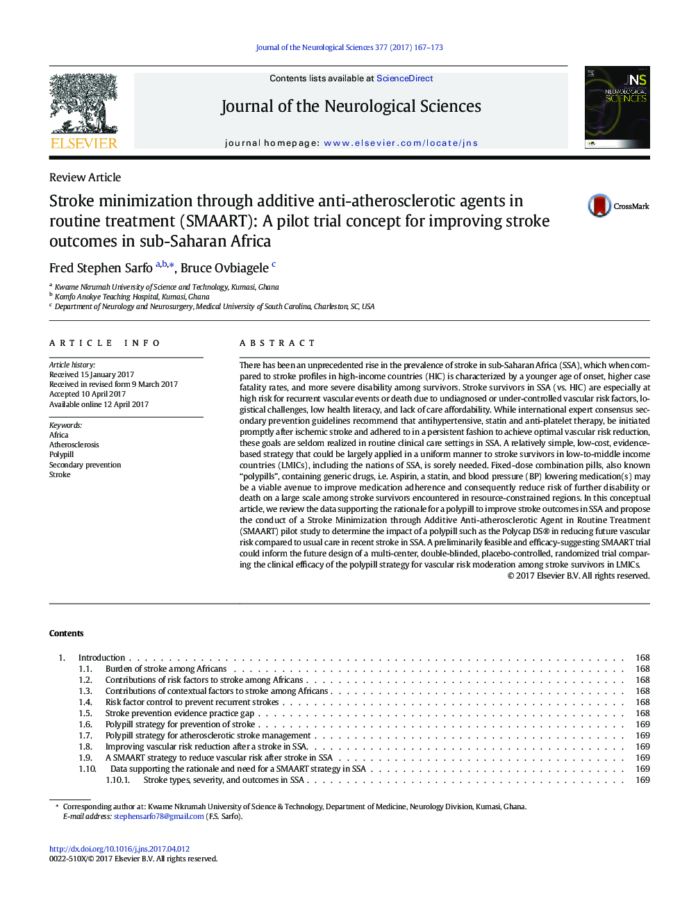 Stroke minimization through additive anti-atherosclerotic agents in routine treatment (SMAART): A pilot trial concept for improving stroke outcomes in sub-Saharan Africa
