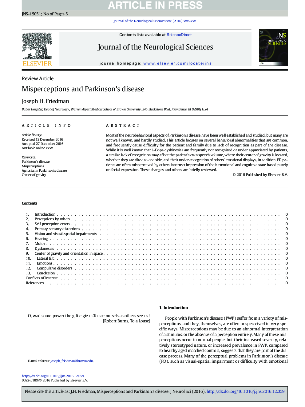 Misperceptions and Parkinson's disease