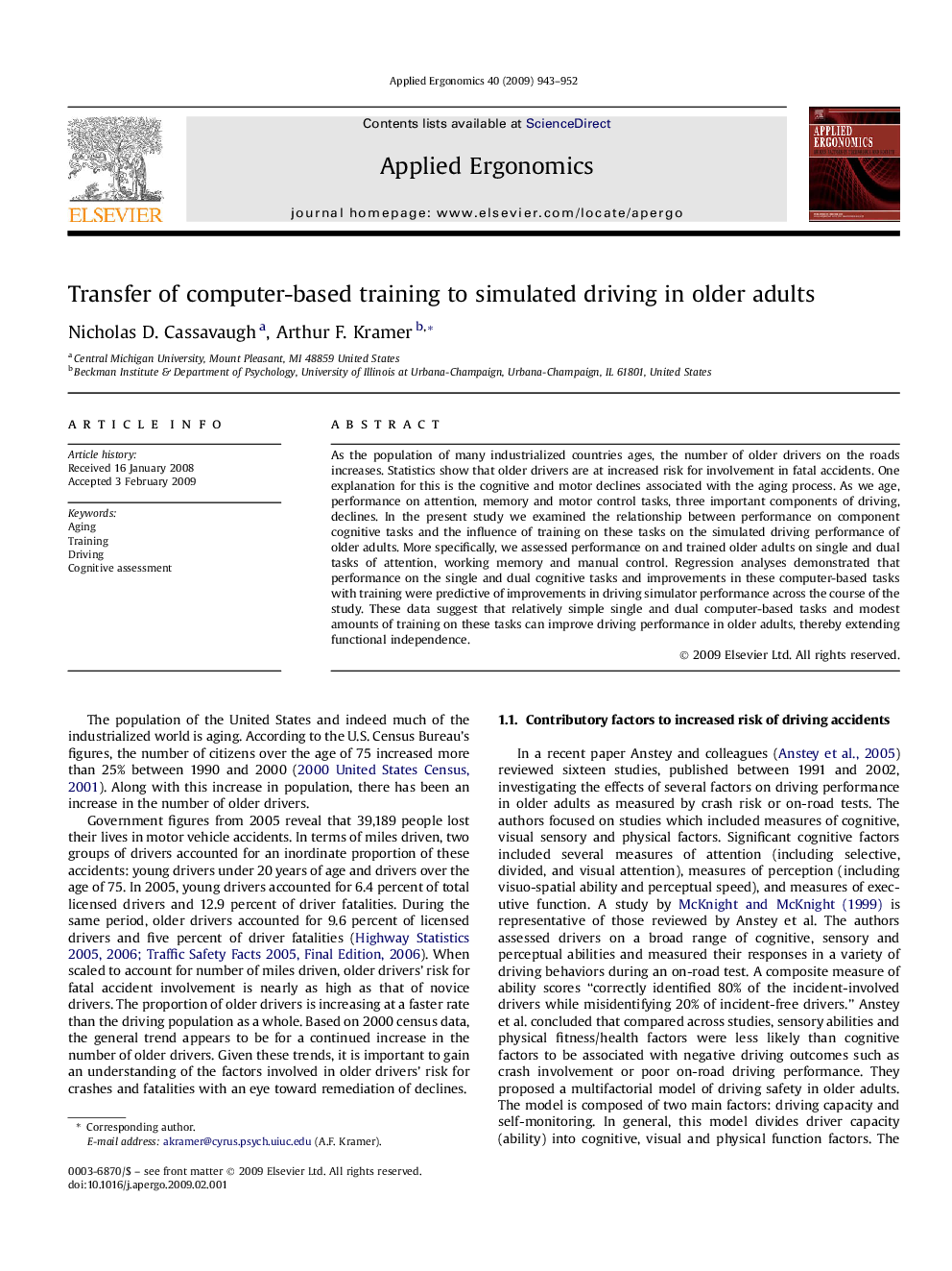 Transfer of computer-based training to simulated driving in older adults