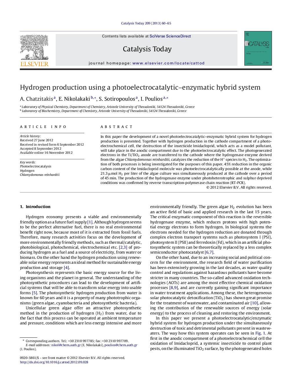 Hydrogen production using a photoelectrocatalytic–enzymatic hybrid system