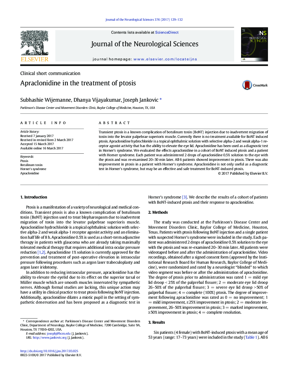 Apraclonidine in the treatment of ptosis