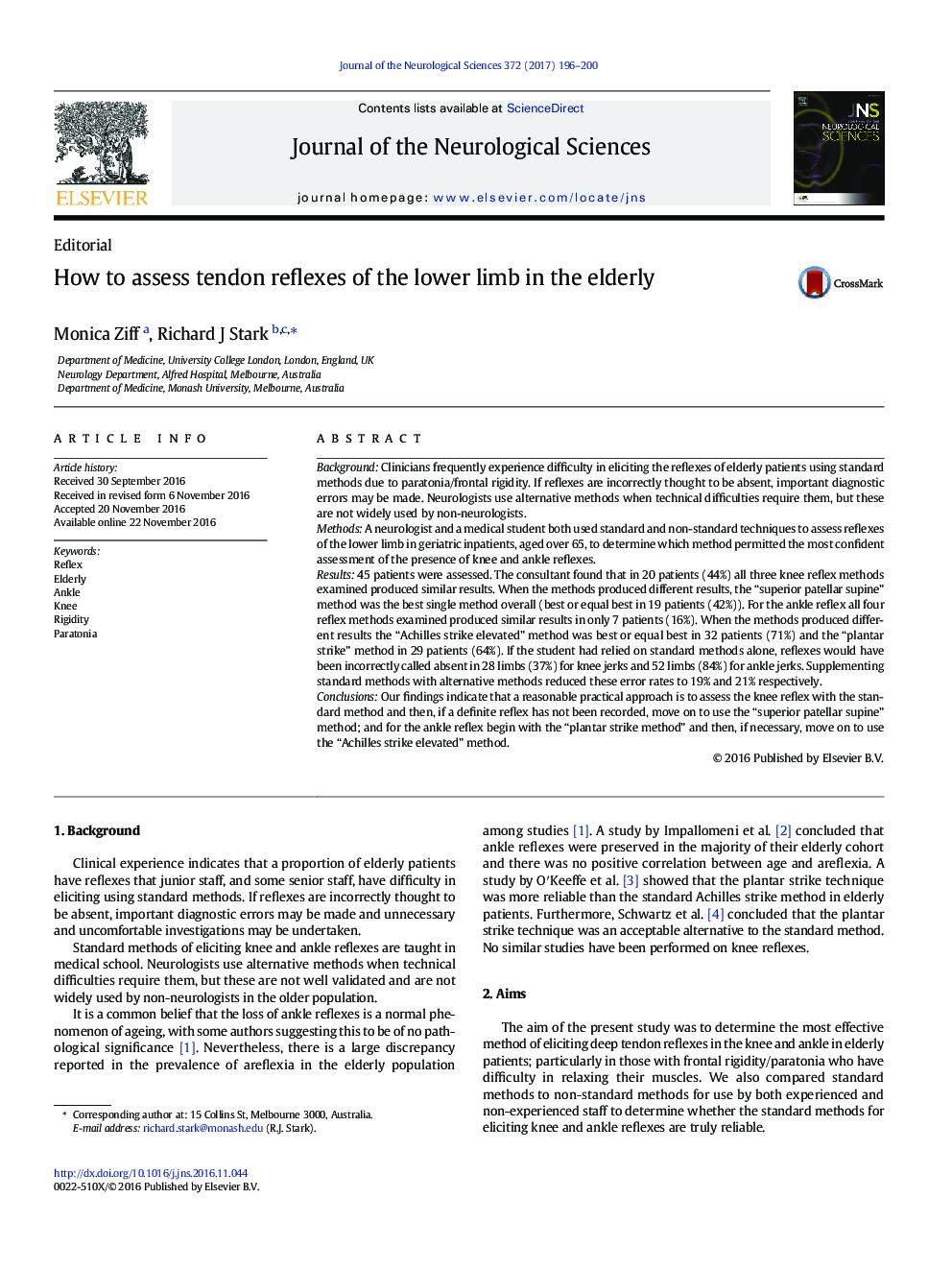 EditorialHow to assess tendon reflexes of the lower limb in the elderly