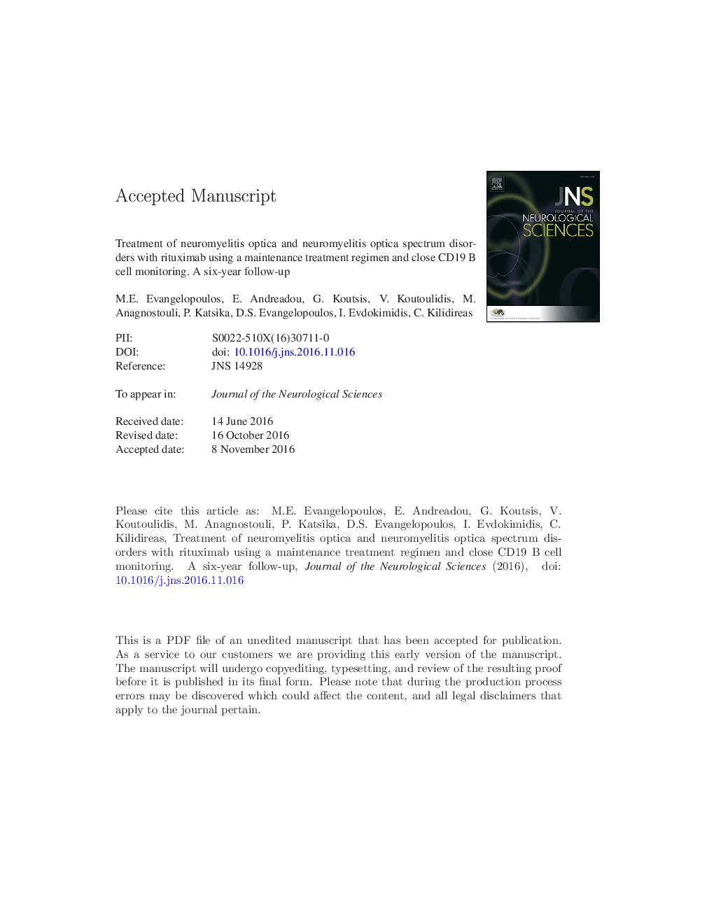 Treatment of neuromyelitis optica and neuromyelitis optica spectrum disorders with rituximab using a maintenance treatment regimen and close CD19 B cell monitoring. A six-year follow-up