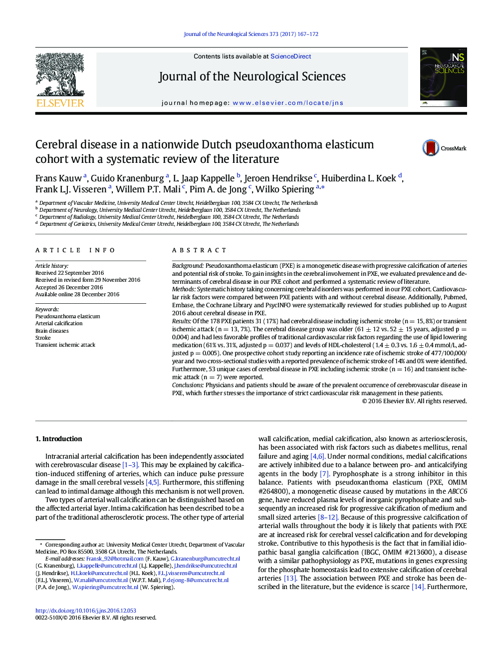 Cerebral disease in a nationwide Dutch pseudoxanthoma elasticum cohort with a systematic review of the literature