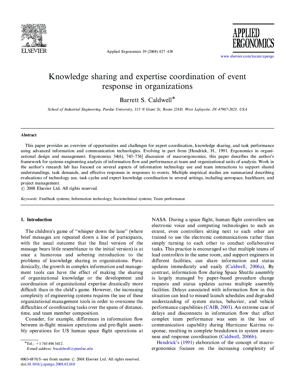 Knowledge sharing and expertise coordination of event response in organizations