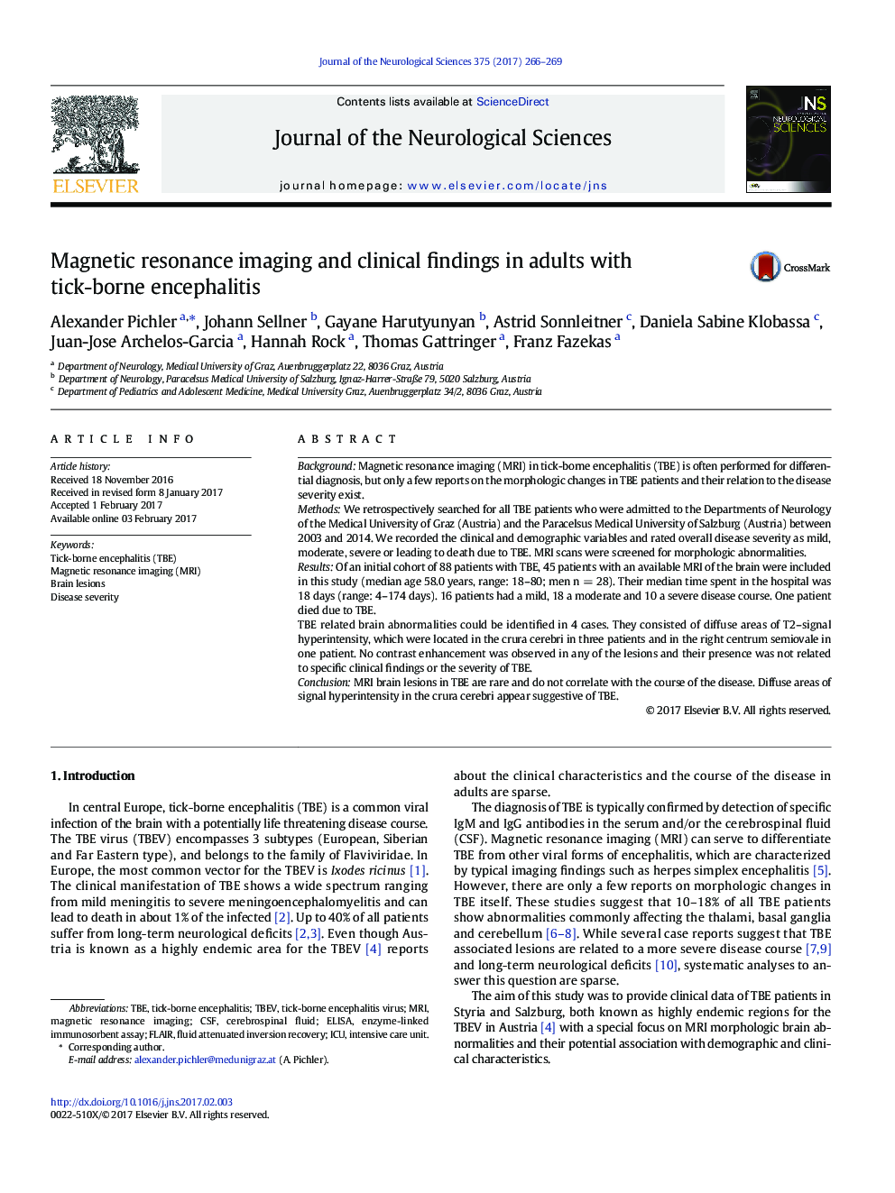 Magnetic resonance imaging and clinical findings in adults with tick-borne encephalitis