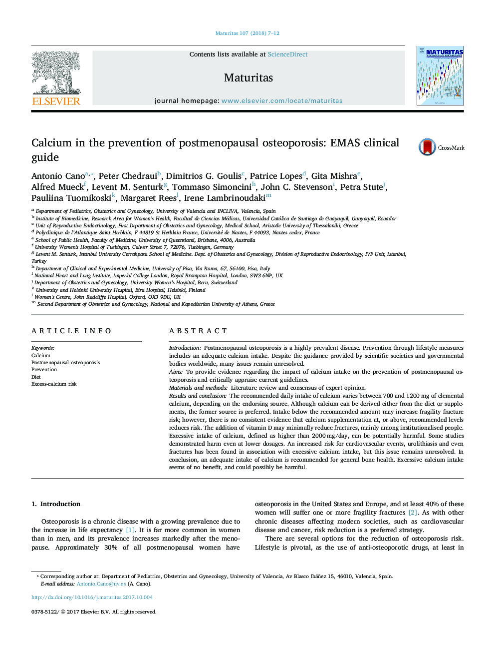 Calcium in the prevention of postmenopausal osteoporosis: EMAS clinical guide