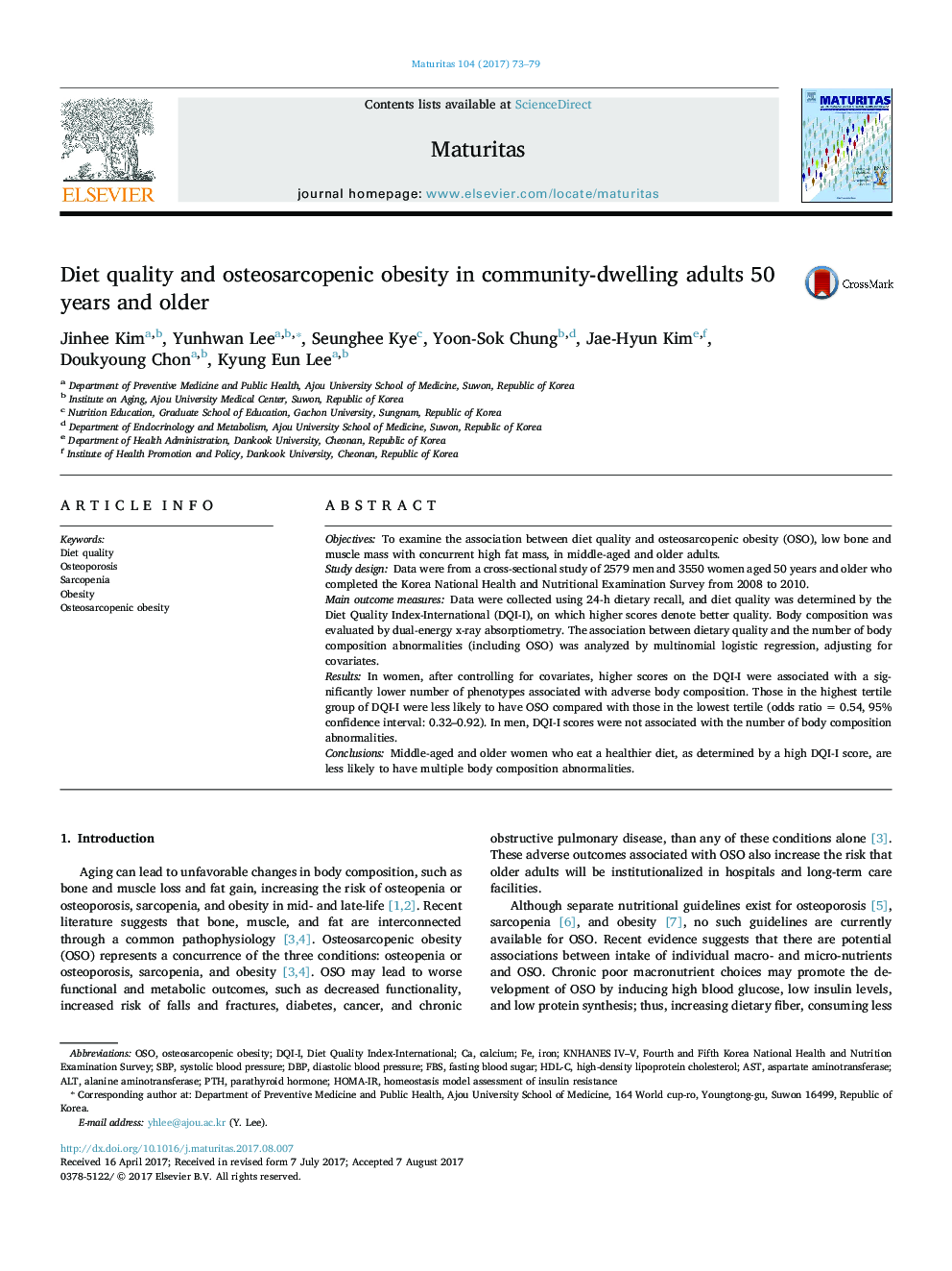 Diet quality and osteosarcopenic obesity in community-dwelling adults 50 years and older