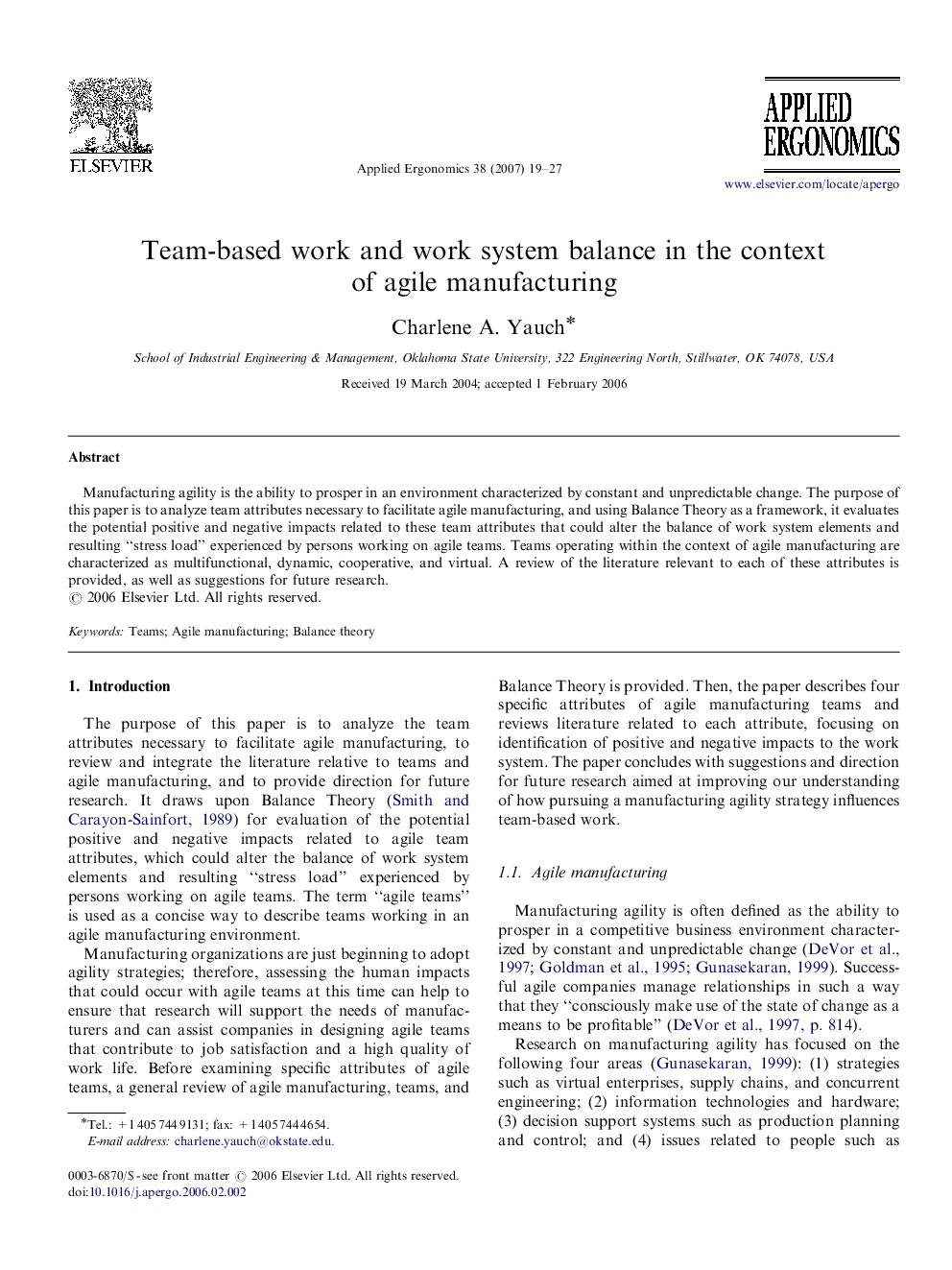 Team-based work and work system balance in the context of agile manufacturing