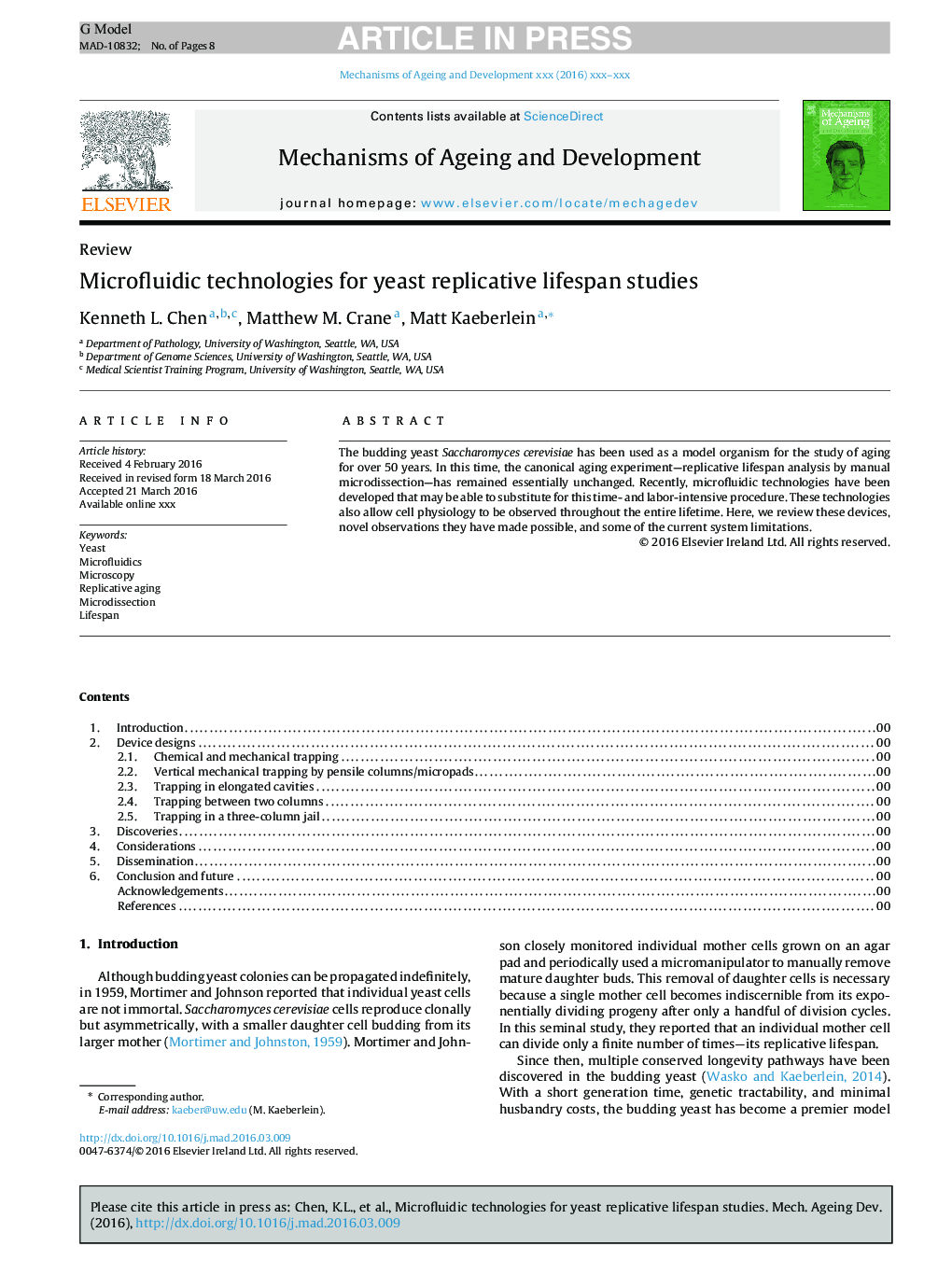 Microfluidic technologies for yeast replicative lifespan studies