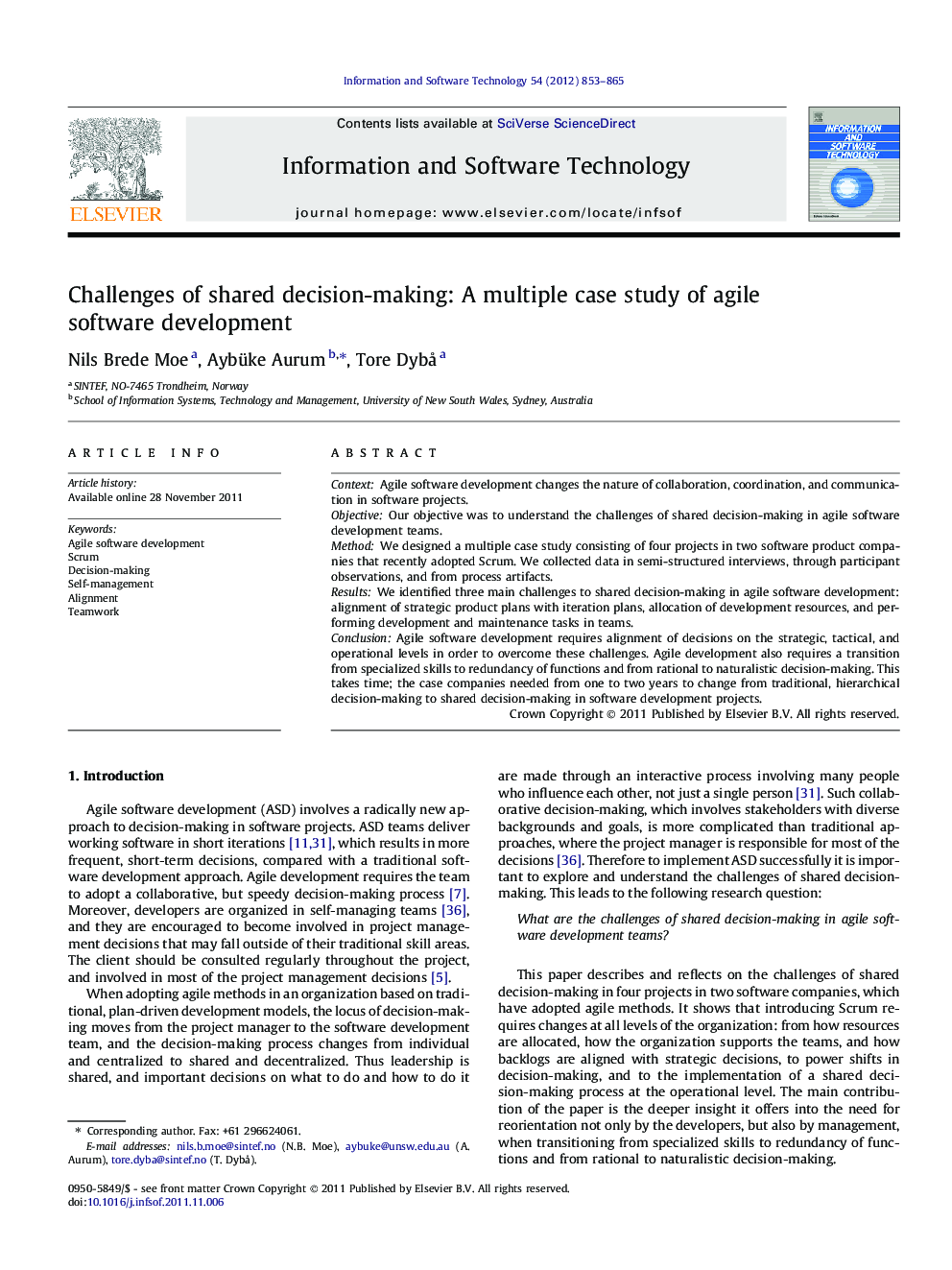 Challenges of shared decision-making: A multiple case study of agile software development