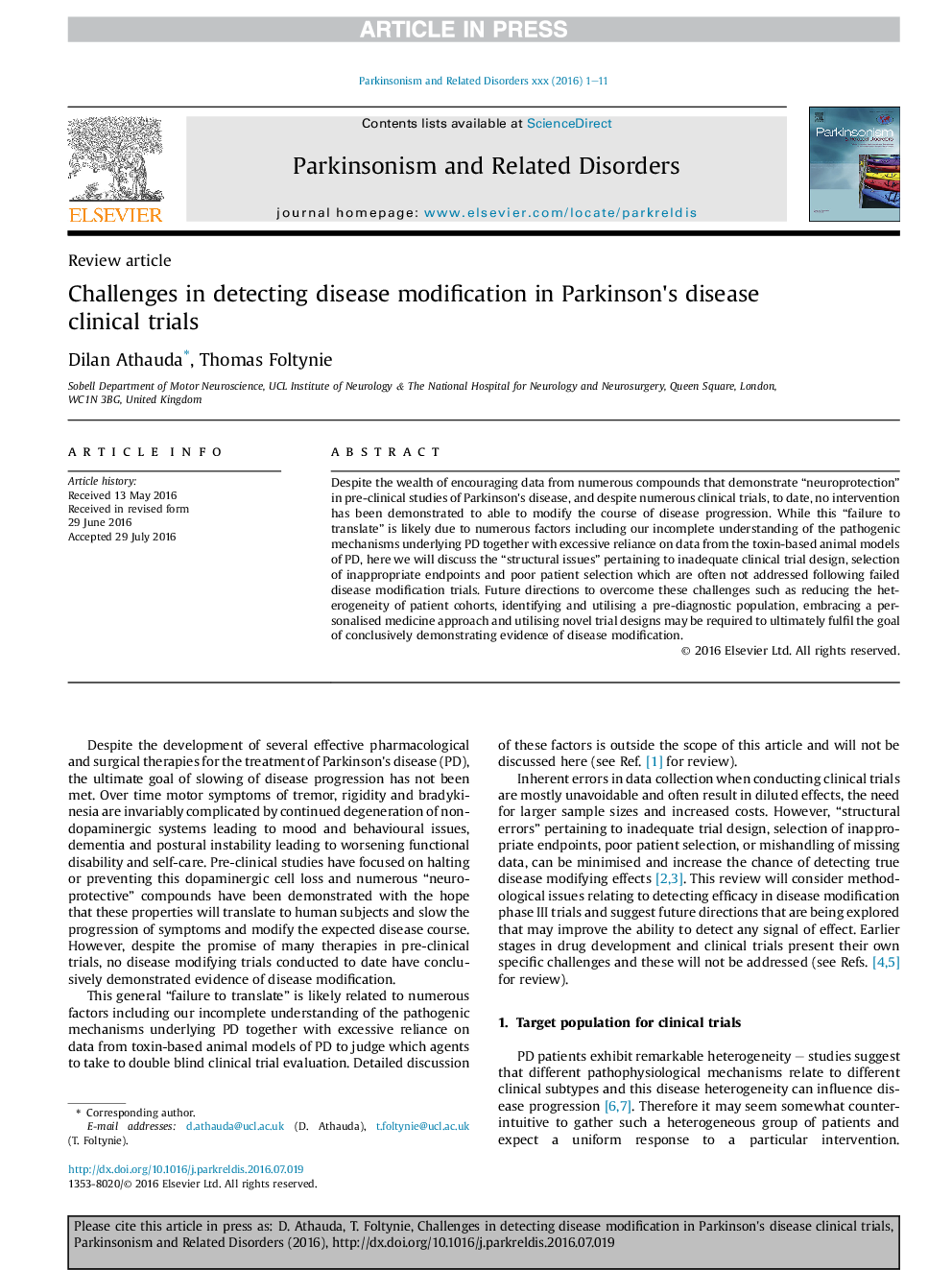 Challenges in detecting disease modification in Parkinson's disease clinical trials