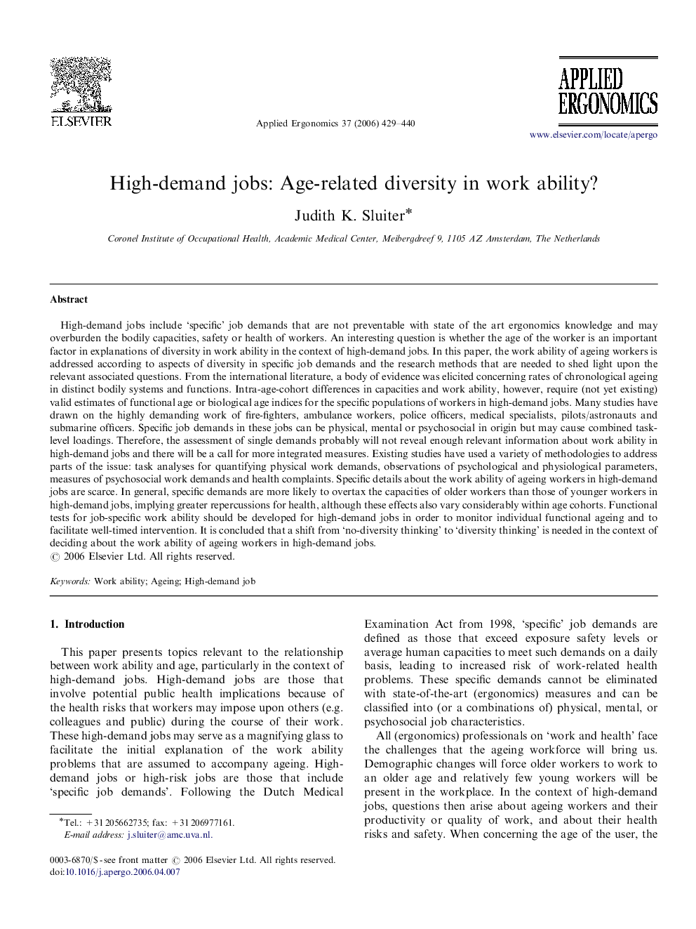 High-demand jobs: Age-related diversity in work ability?