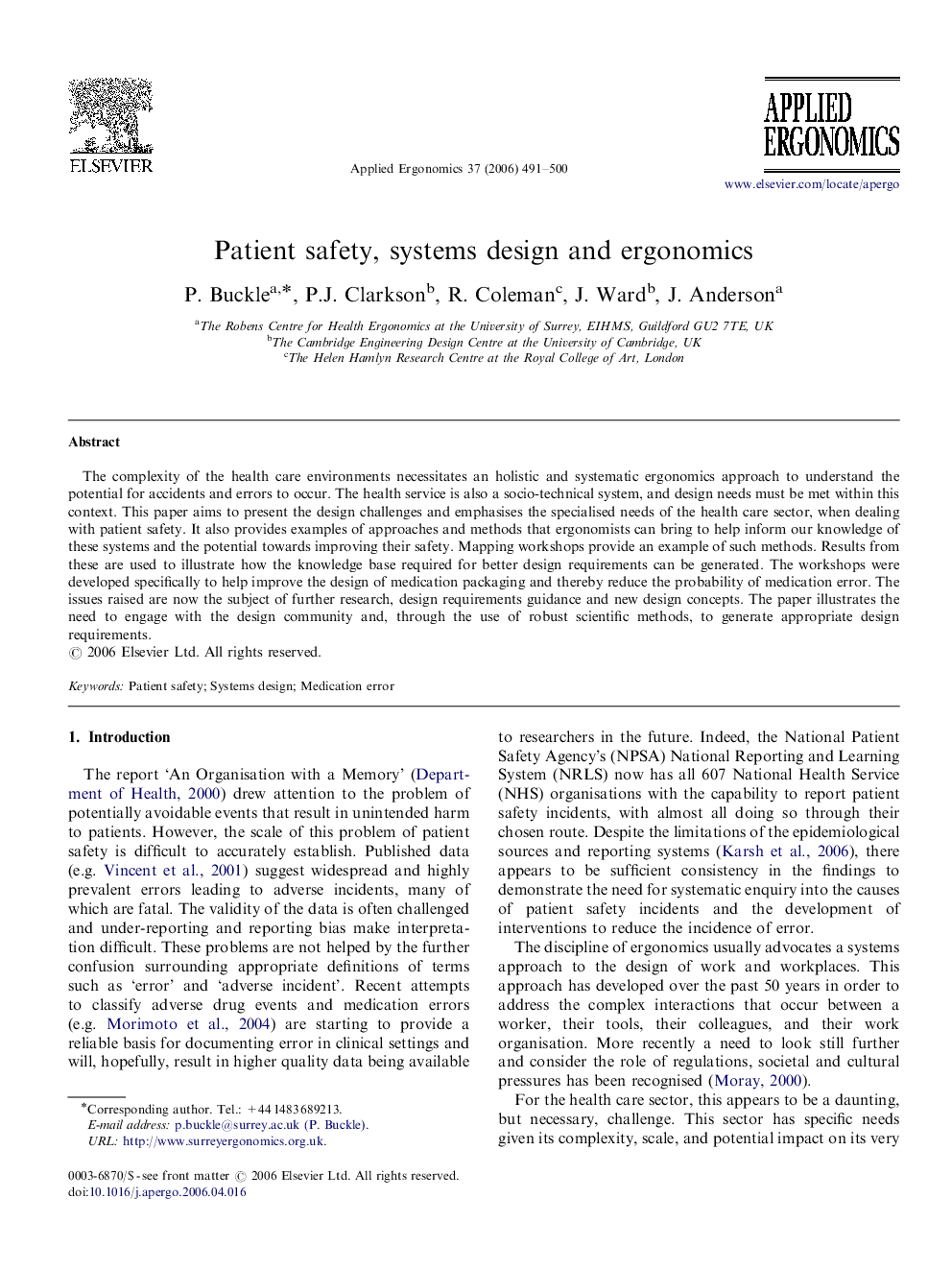 Patient safety, systems design and ergonomics