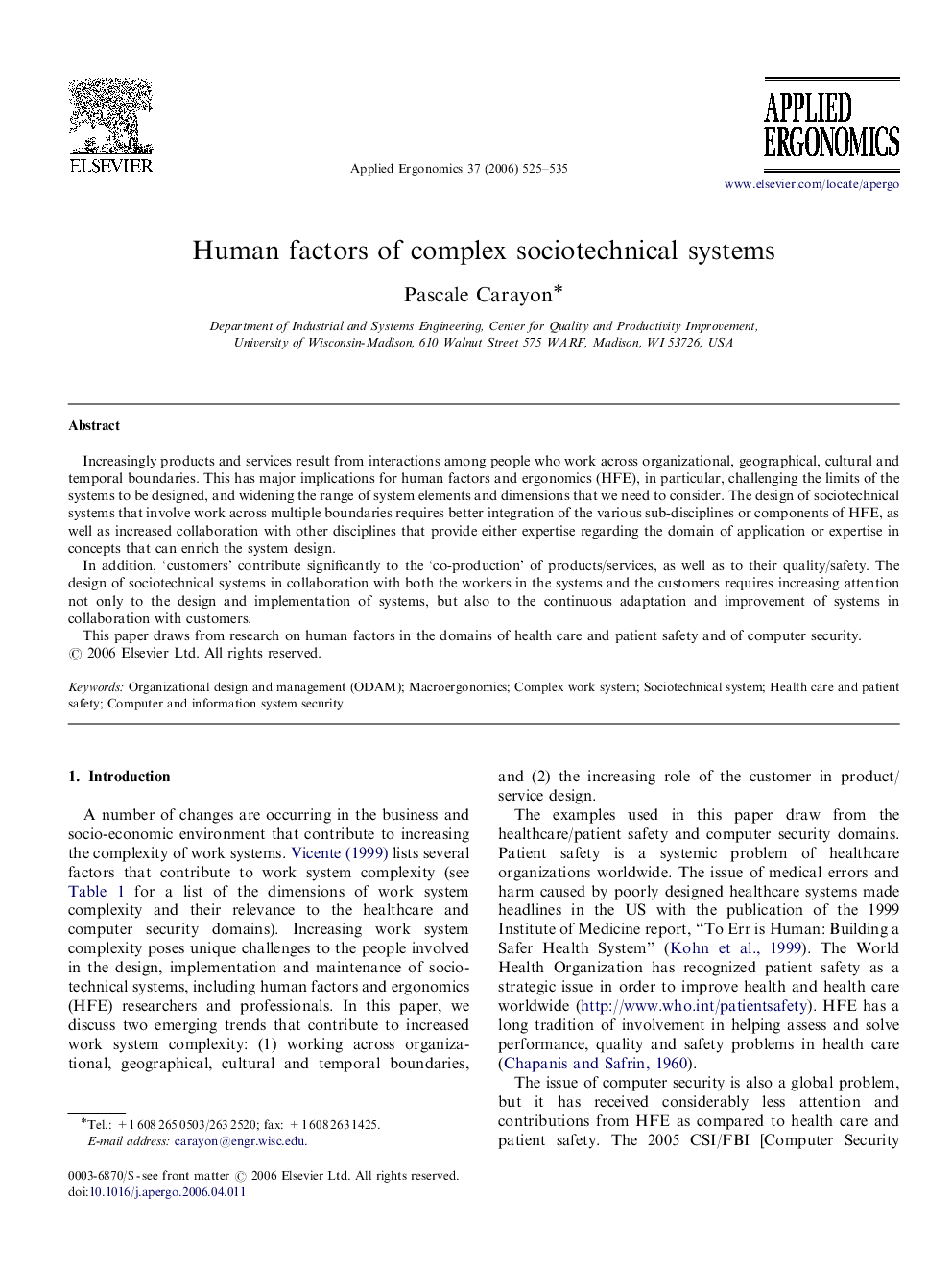 Human factors of complex sociotechnical systems