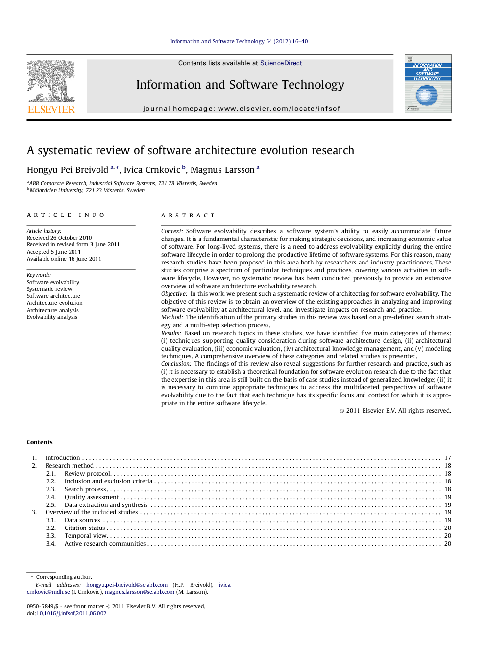 A systematic review of software architecture evolution research