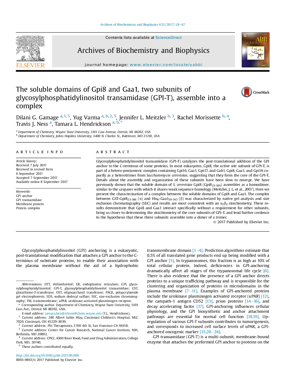 The soluble domains of Gpi8 and Gaa1, two subunits of glycosylphosphatidylinositol transamidase (GPI-T), assemble into a complex