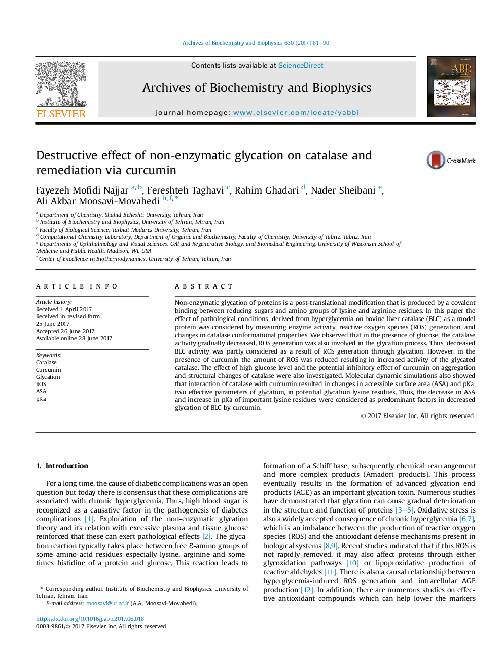 Destructive effect of non-enzymatic glycation on catalase and remediation via curcumin