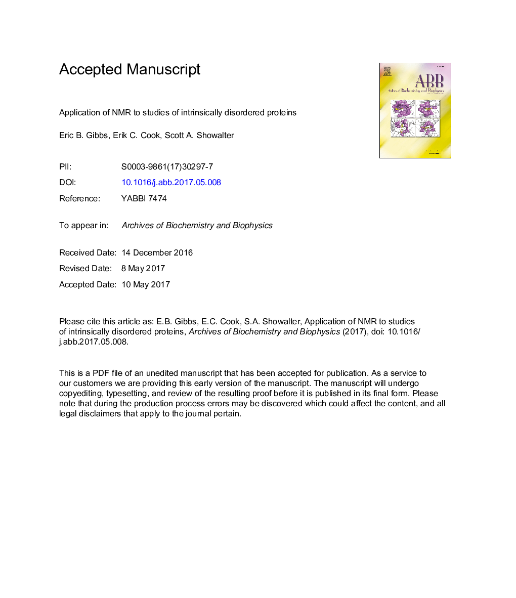 Application of NMR to studies of intrinsically disordered proteins