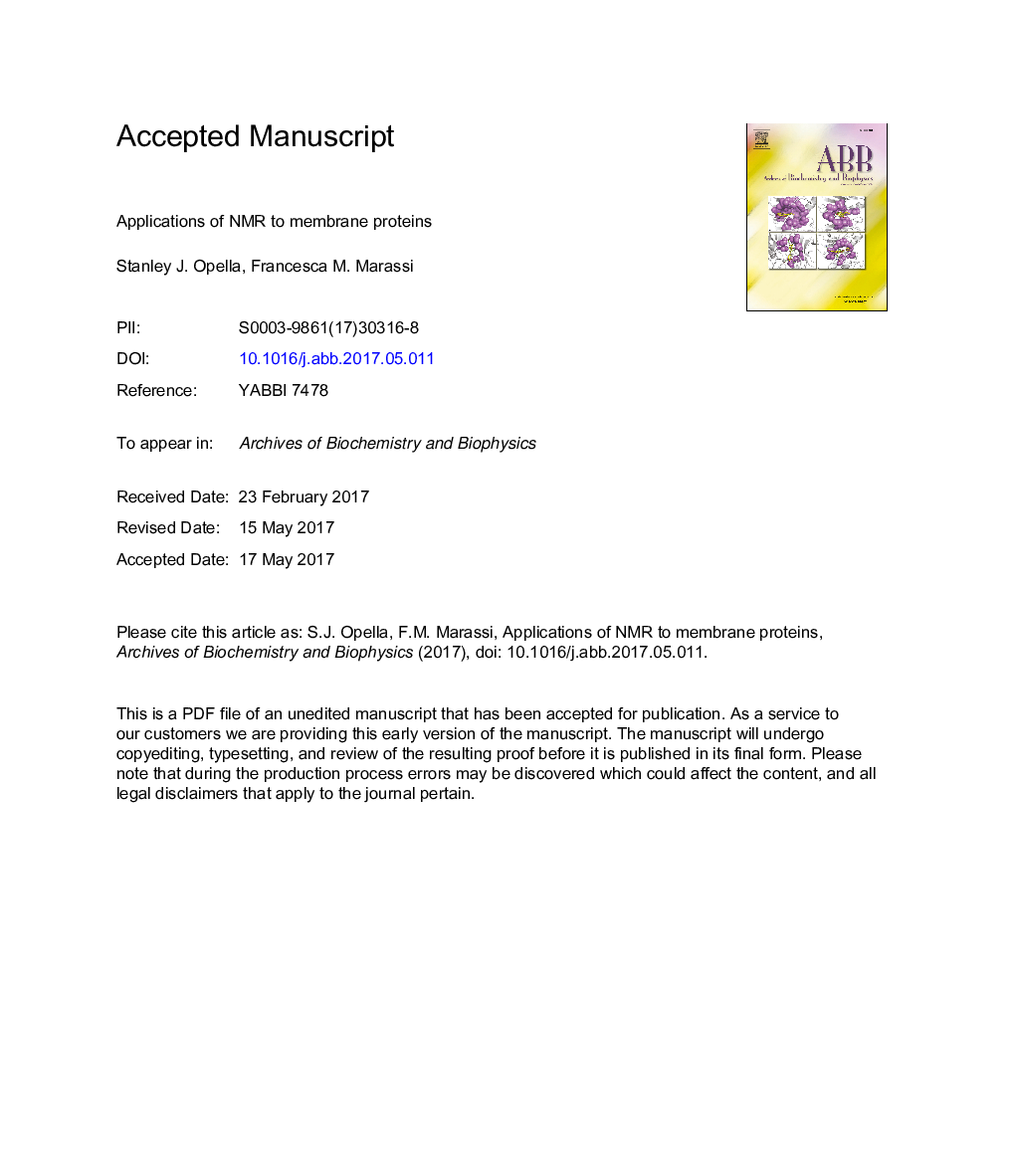 Applications of NMR to membrane proteins