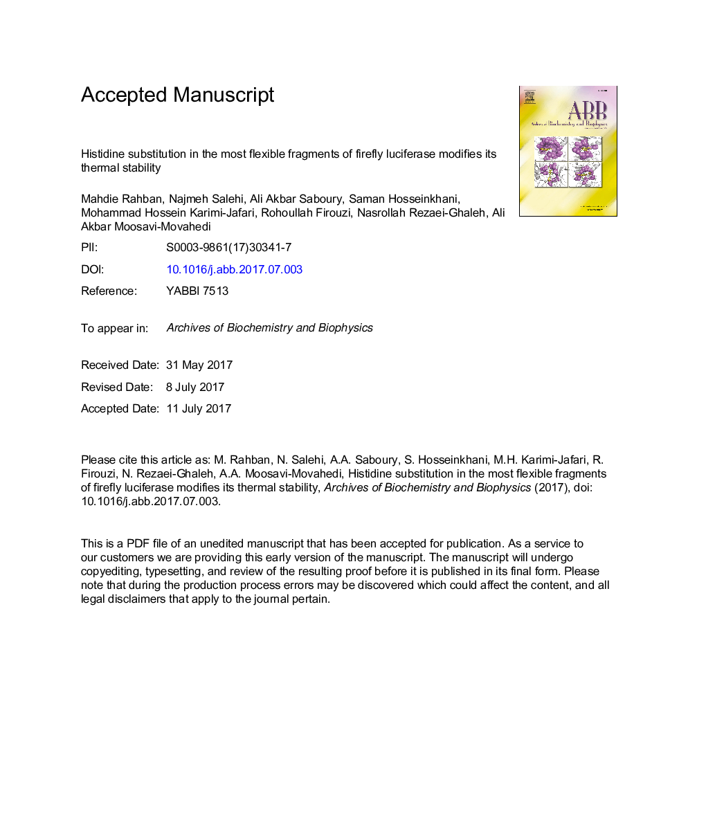 Histidine substitution in the most flexible fragments of firefly luciferase modifies its thermal stability