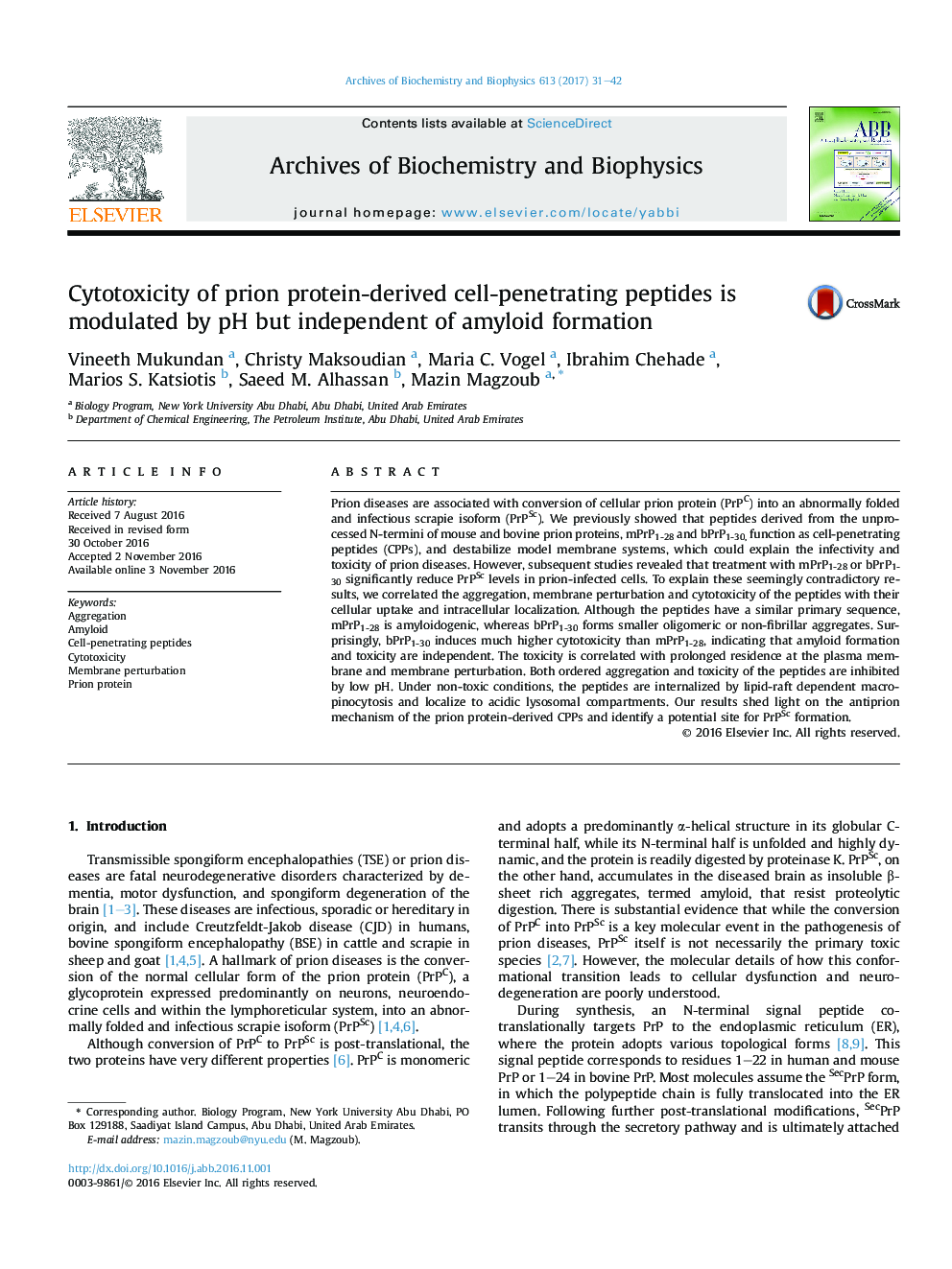 Cytotoxicity of prion protein-derived cell-penetrating peptides is modulated by pH but independent of amyloid formation