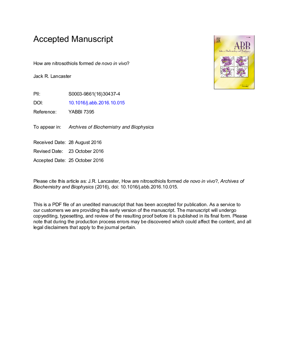 How are nitrosothiols formed de novo inÂ vivo?