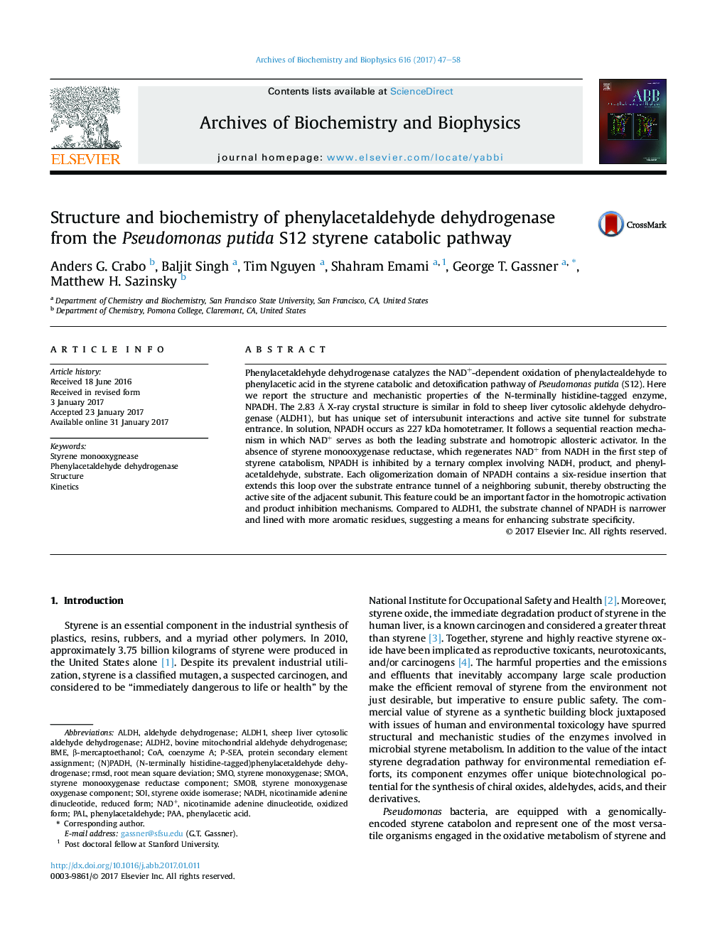 Structure and biochemistry of phenylacetaldehyde dehydrogenase from the Pseudomonas putida S12 styrene catabolic pathway