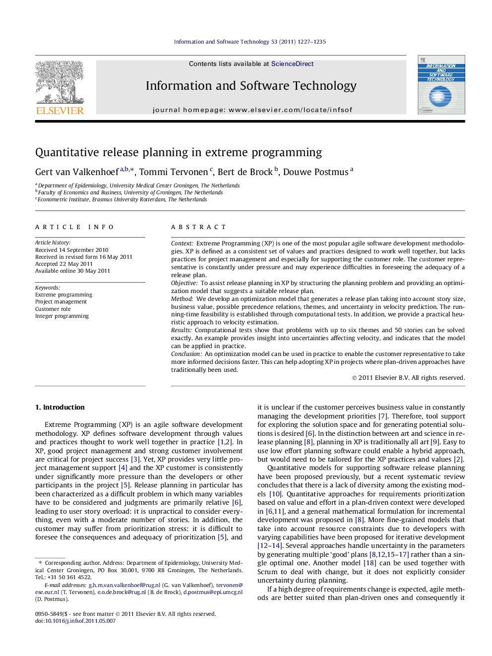 Quantitative release planning in extreme programming