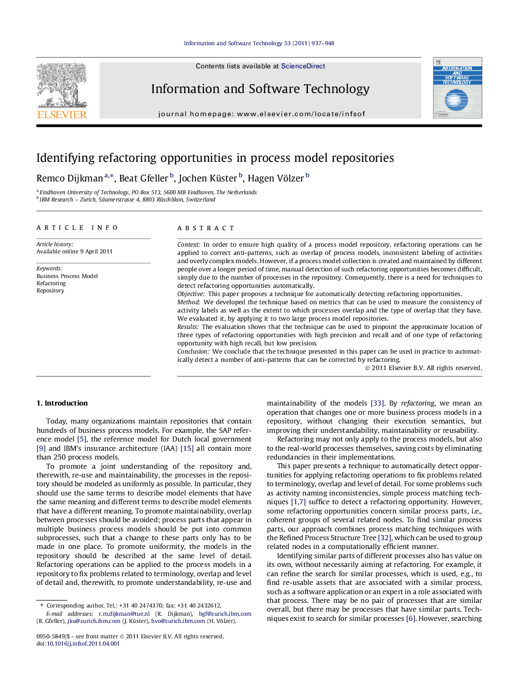 Identifying refactoring opportunities in process model repositories