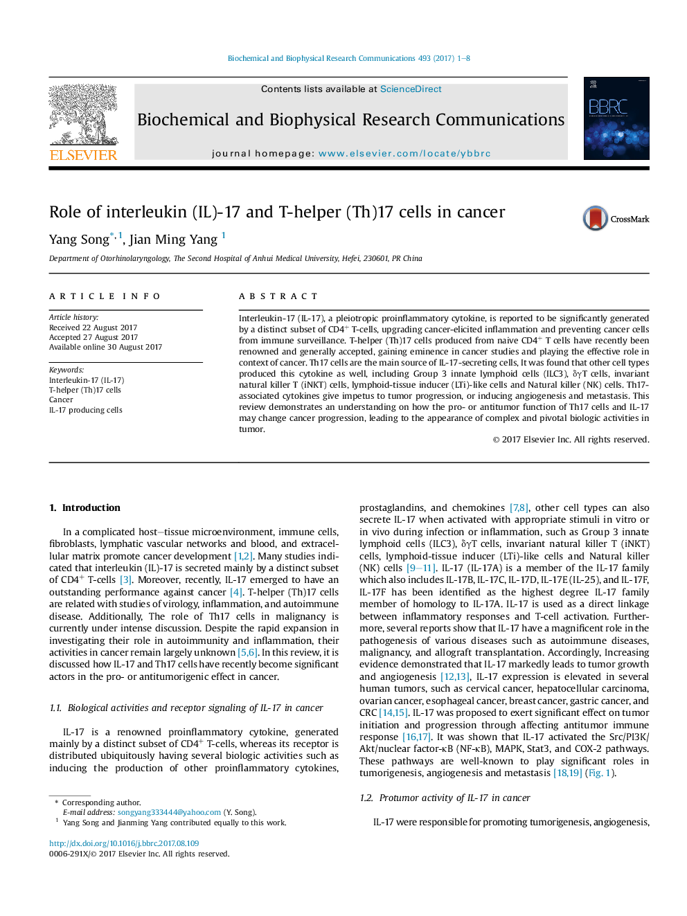 Role of interleukin (IL)-17 and T-helper (Th)17 cells in cancer