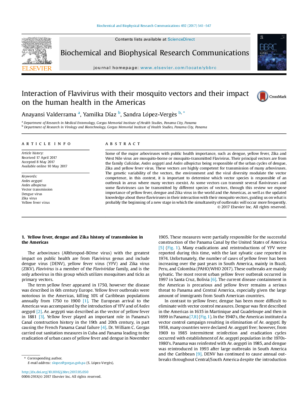 Interaction of Flavivirus with their mosquito vectors and their impact on the human health in the Americas