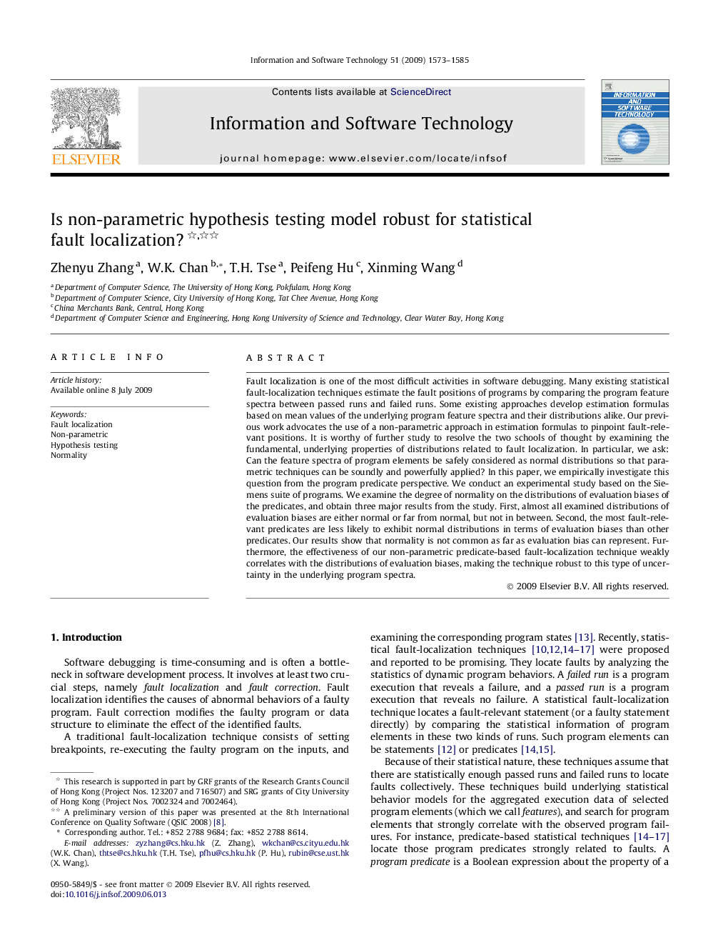 Is non-parametric hypothesis testing model robust for statistical fault localization? 