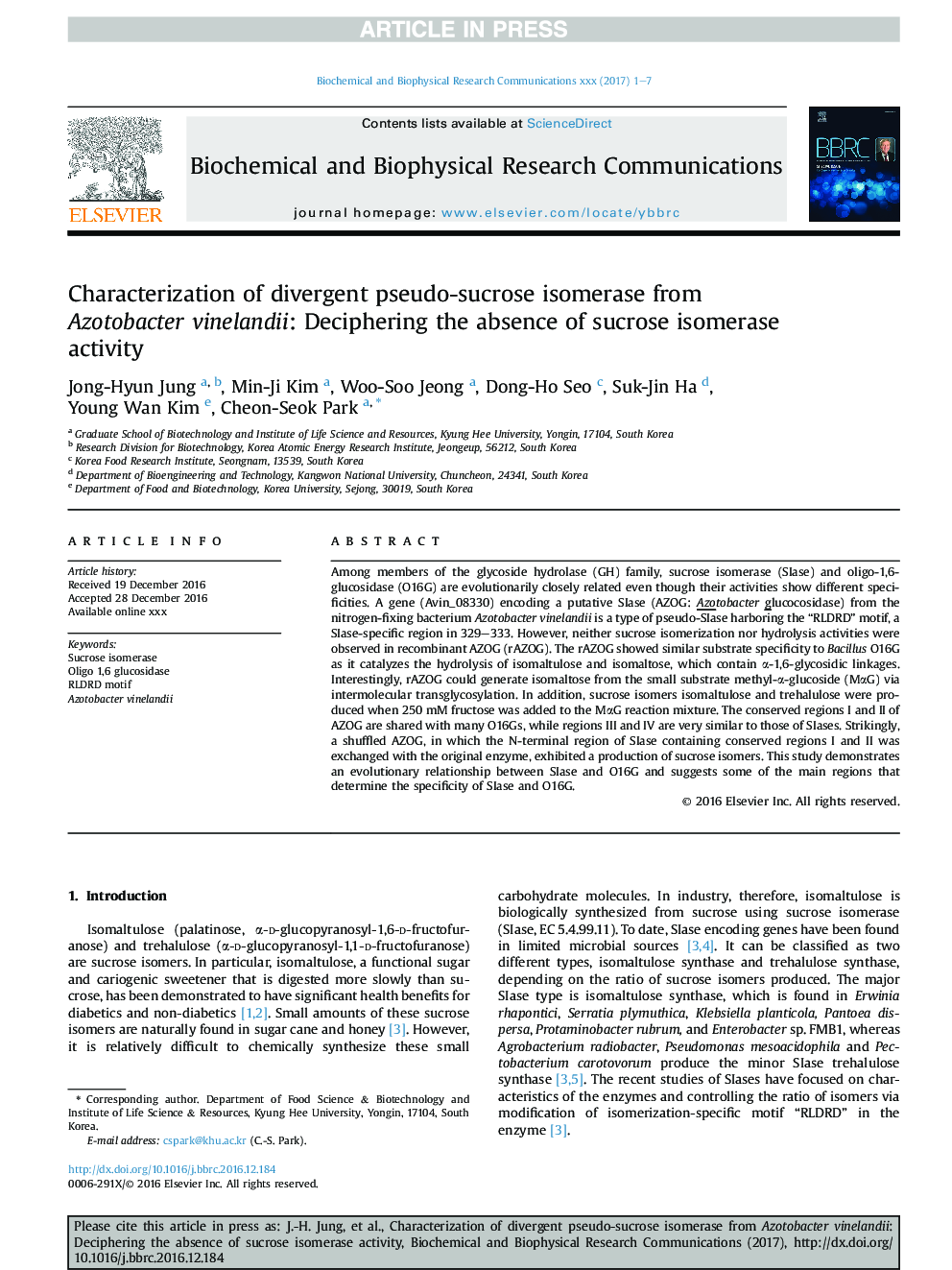 Characterization of divergent pseudo-sucrose isomerase from Azotobacter vinelandii: Deciphering the absence of sucrose isomerase activity