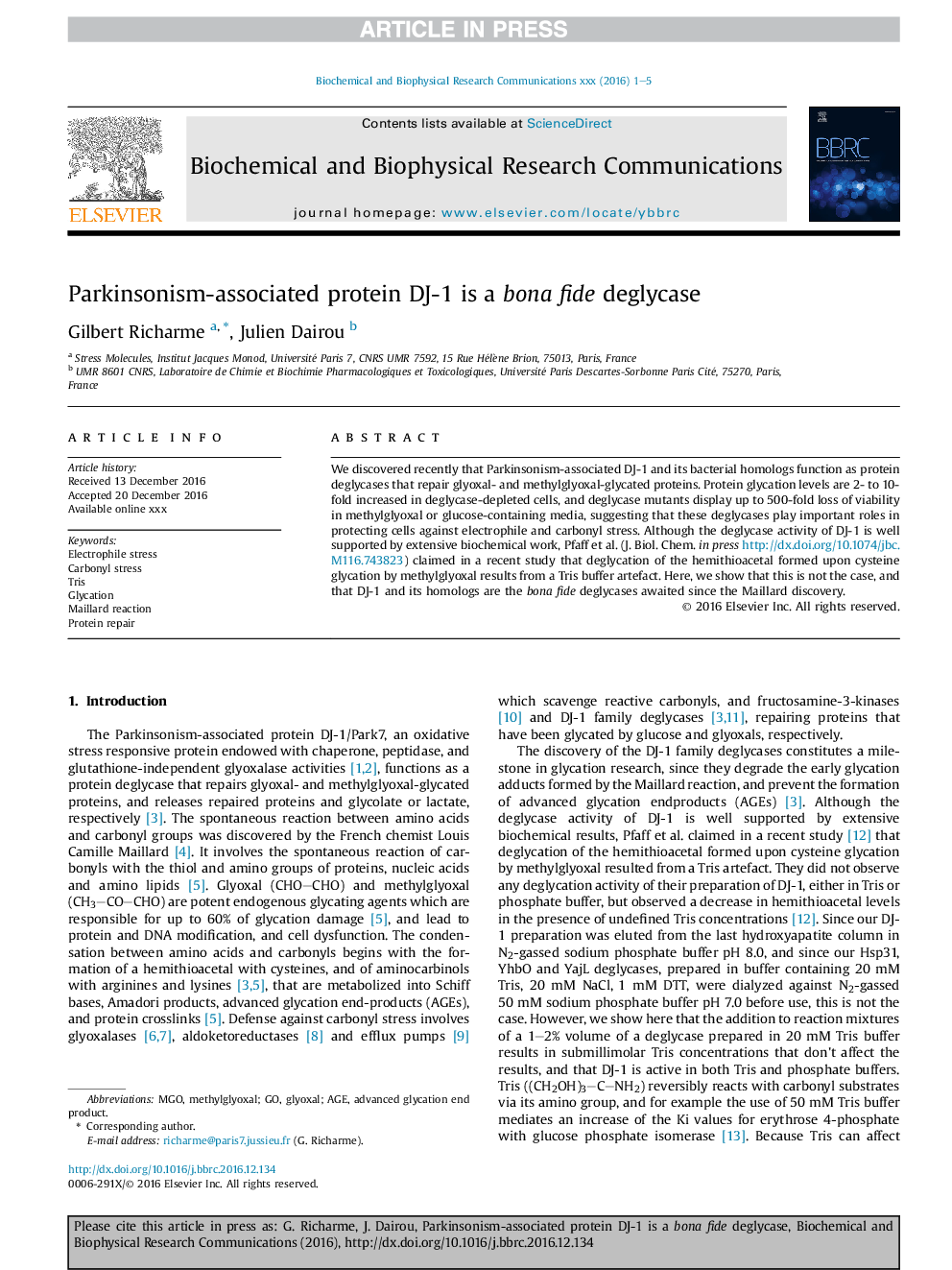 Parkinsonism-associated protein DJ-1 is a bona fide deglycase