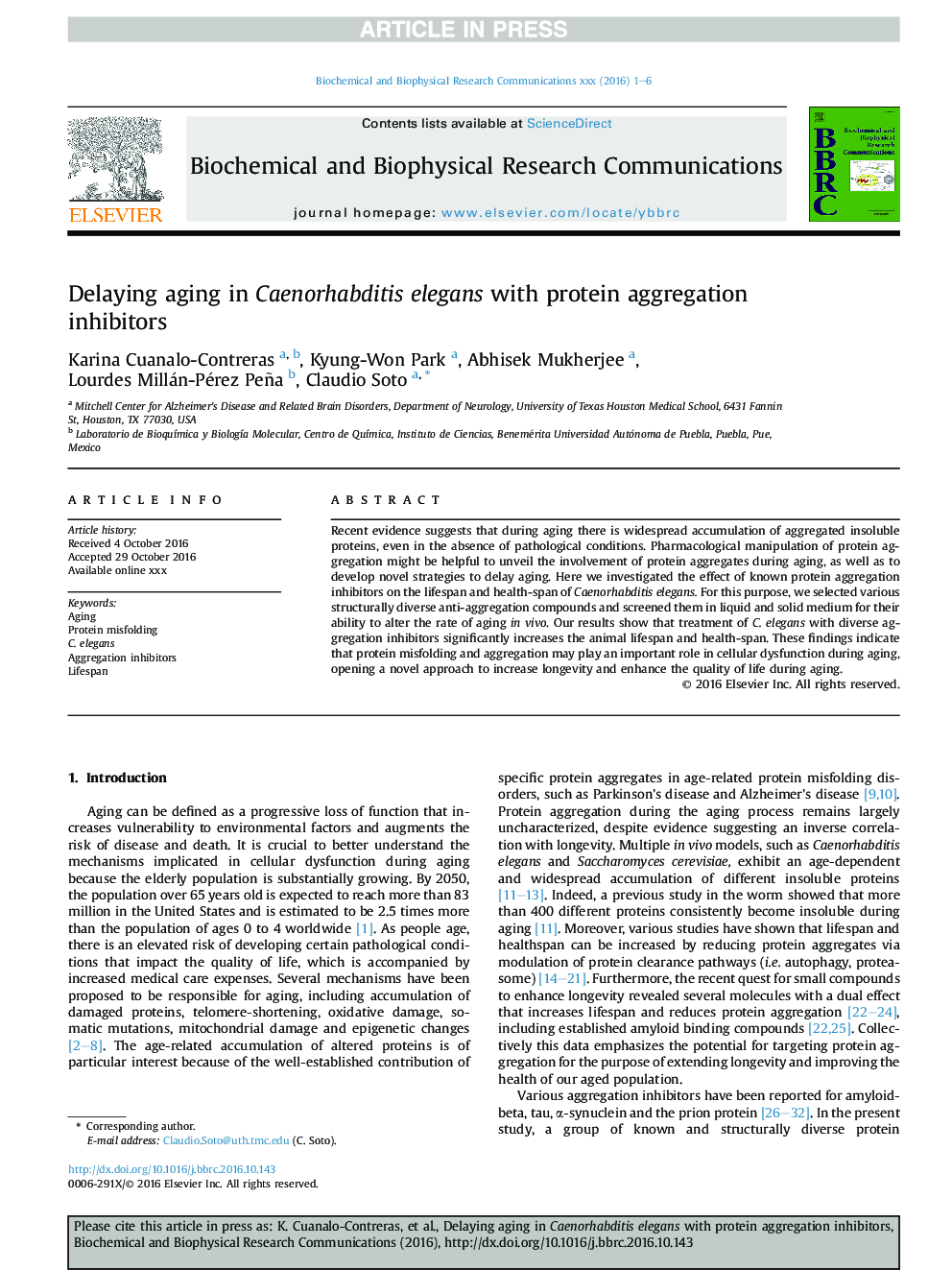 Delaying aging in Caenorhabditis elegans with protein aggregation inhibitors