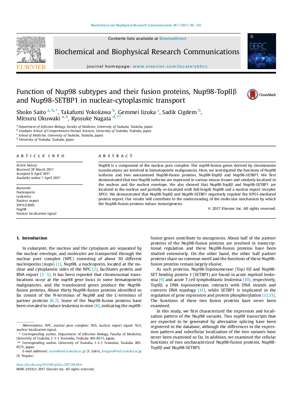 Function of Nup98 subtypes and their fusion proteins, Nup98-TopIIÎ² and Nup98-SETBP1 in nuclear-cytoplasmic transport