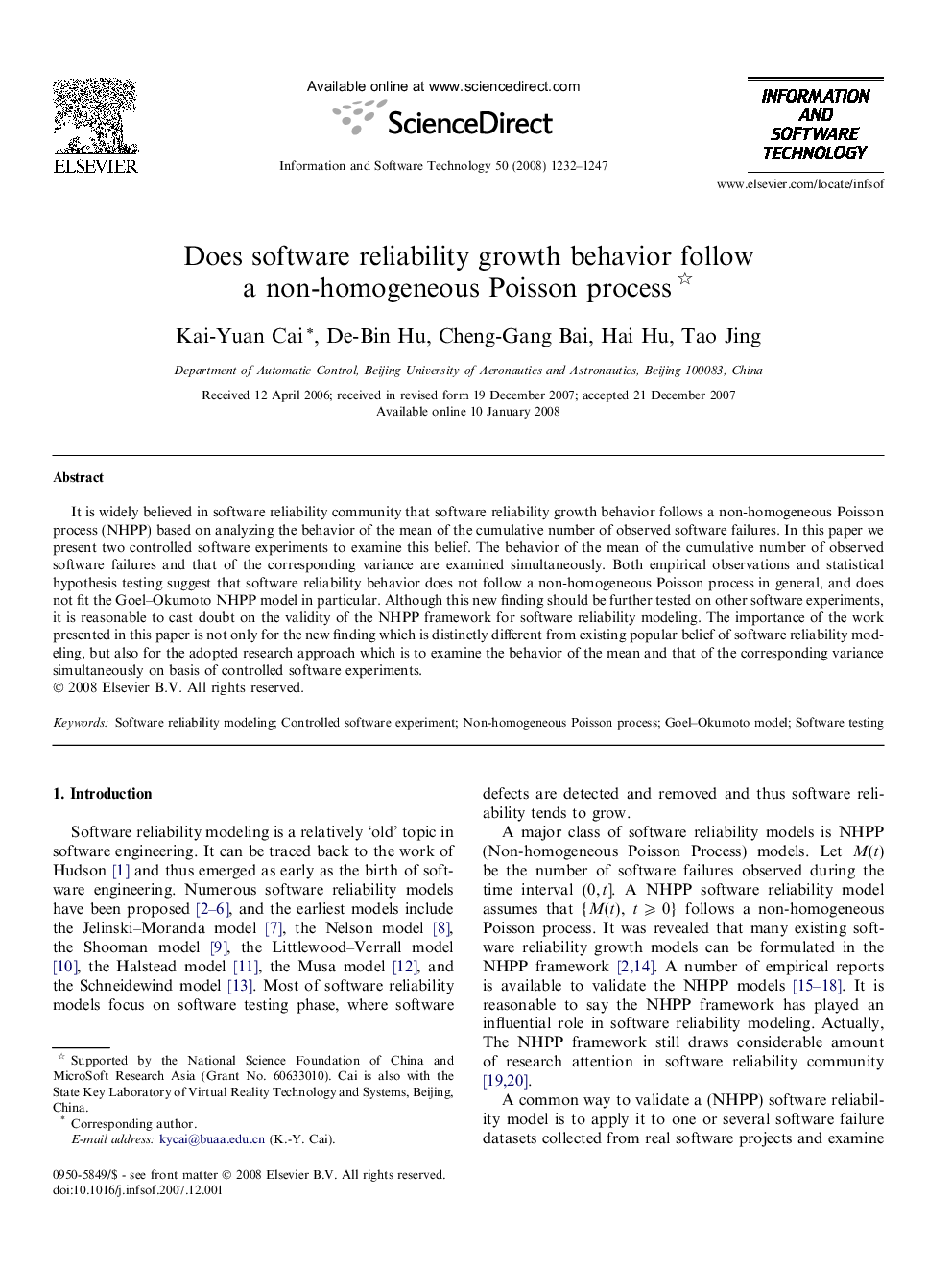 Does software reliability growth behavior follow a non-homogeneous Poisson process 