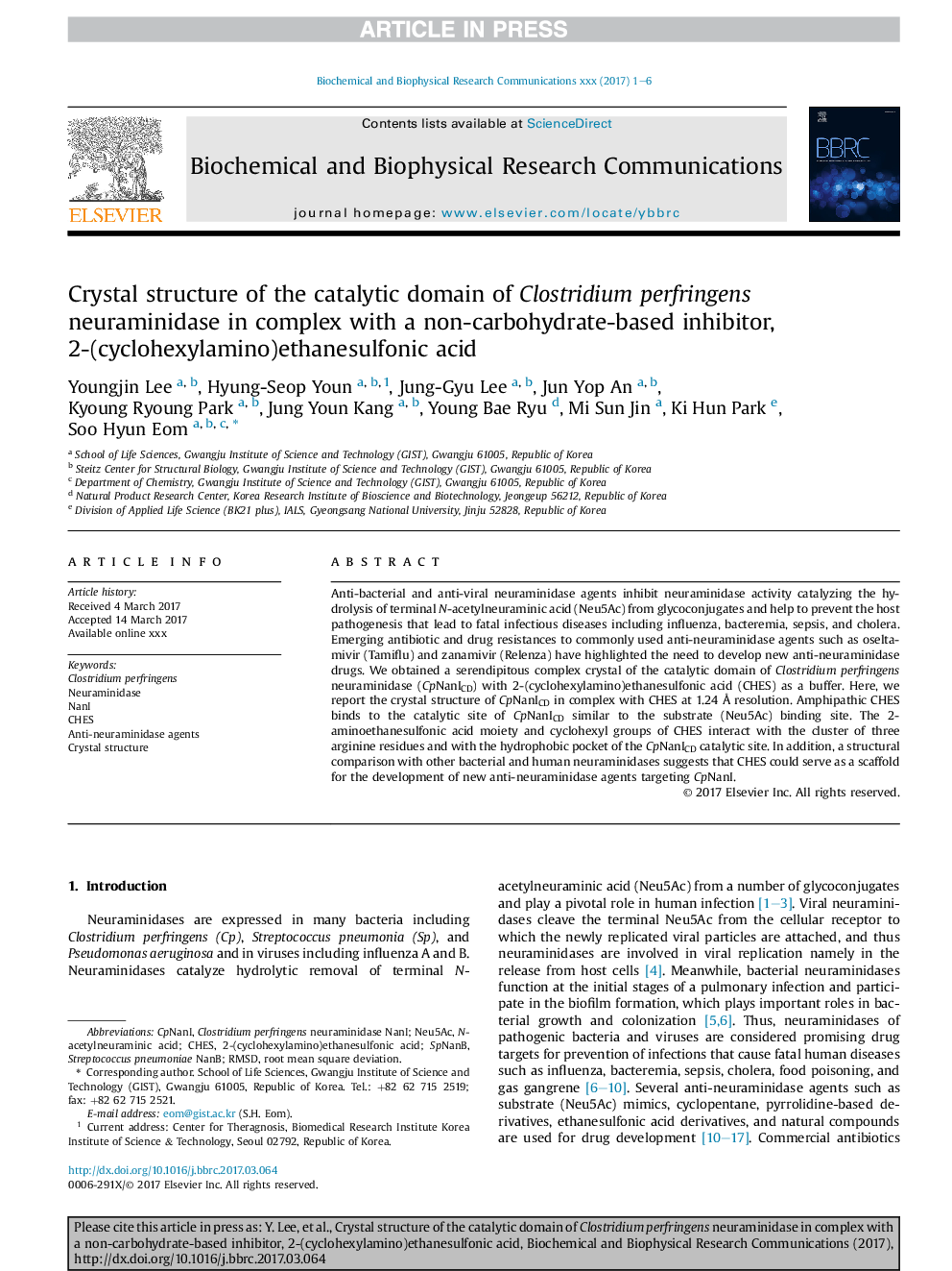 Crystal structure of the catalytic domain of Clostridium perfringens neuraminidase in complex with a non-carbohydrate-based inhibitor, 2-(cyclohexylamino)ethanesulfonic acid