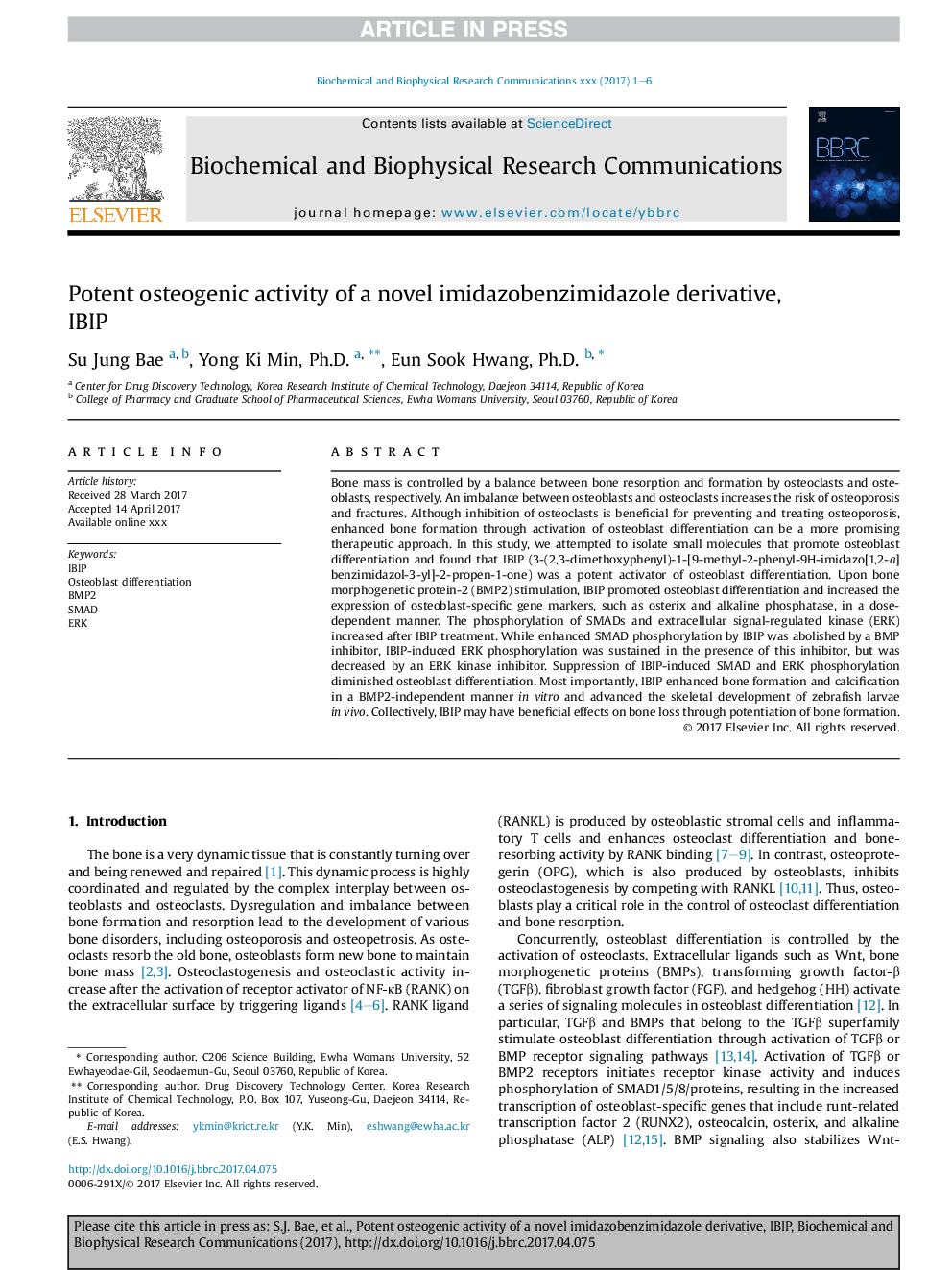 Potent osteogenic activity of a novel imidazobenzimidazole derivative, IBIP