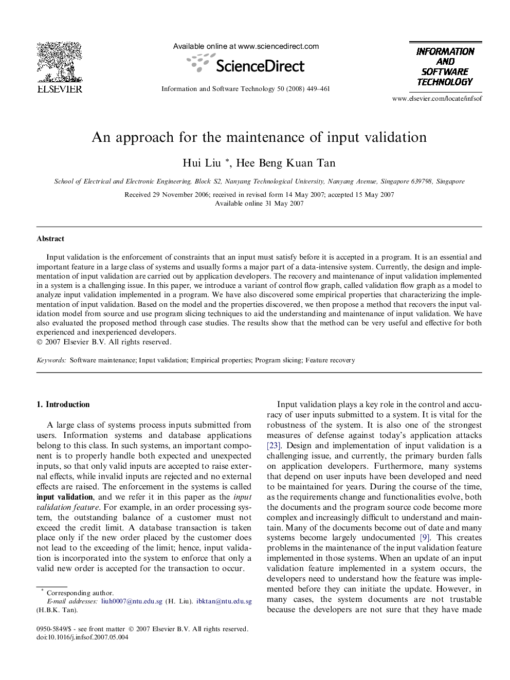 An approach for the maintenance of input validation