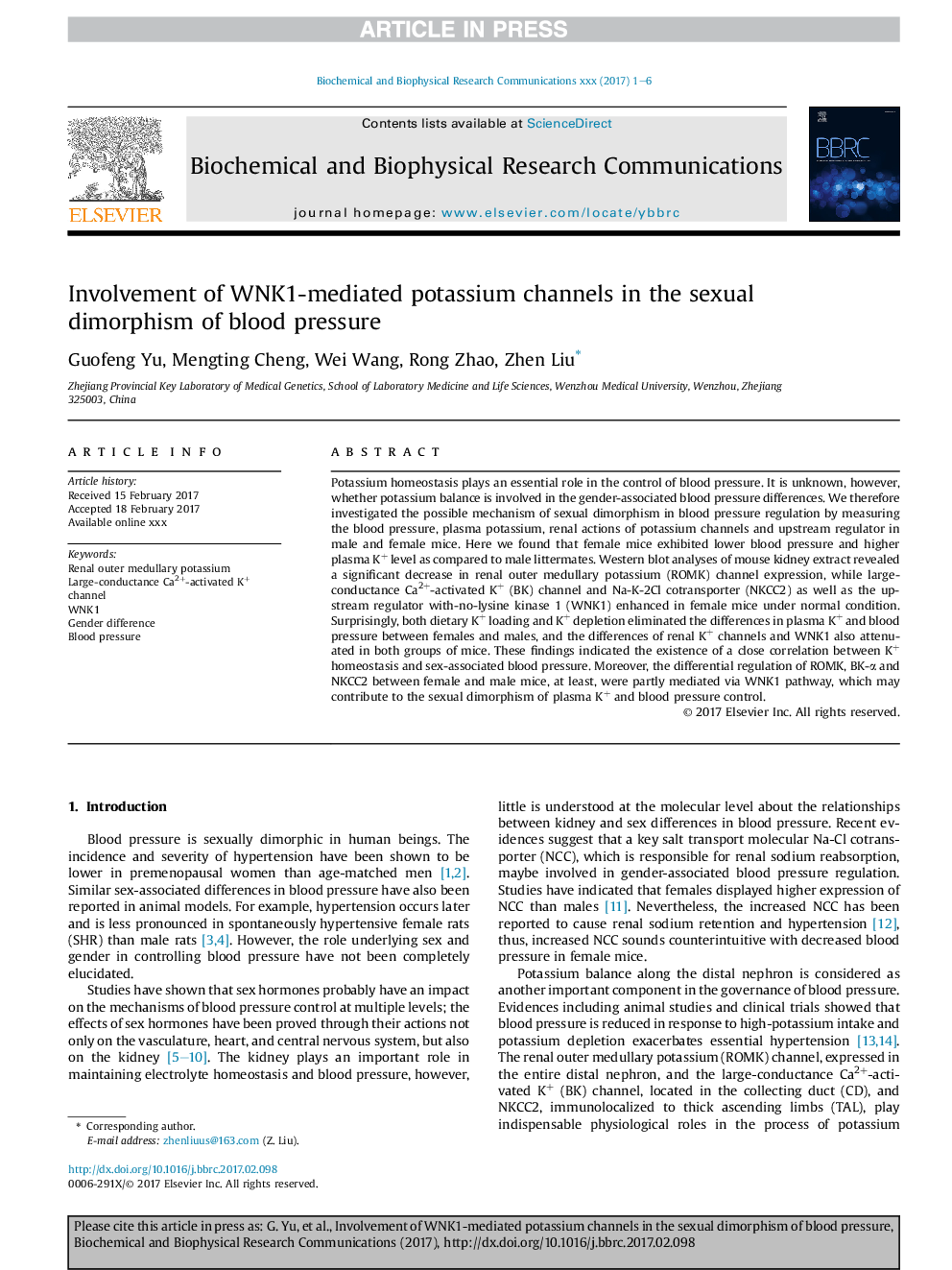 عکس صفحه اول مقاله: Involvement of WNK1-mediated potassium channels in the sexual dimorphism of blood pressure Involvement of WNK1-mediated potassium channels in the sexual dimorphism of blood pressure