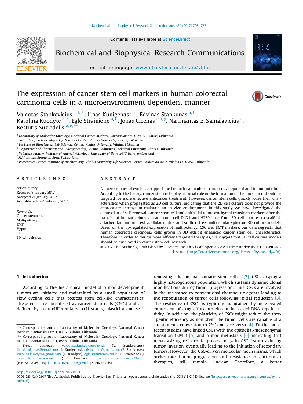 The expression of cancer stem cell markers in human colorectal carcinoma cells in a microenvironment dependent manner